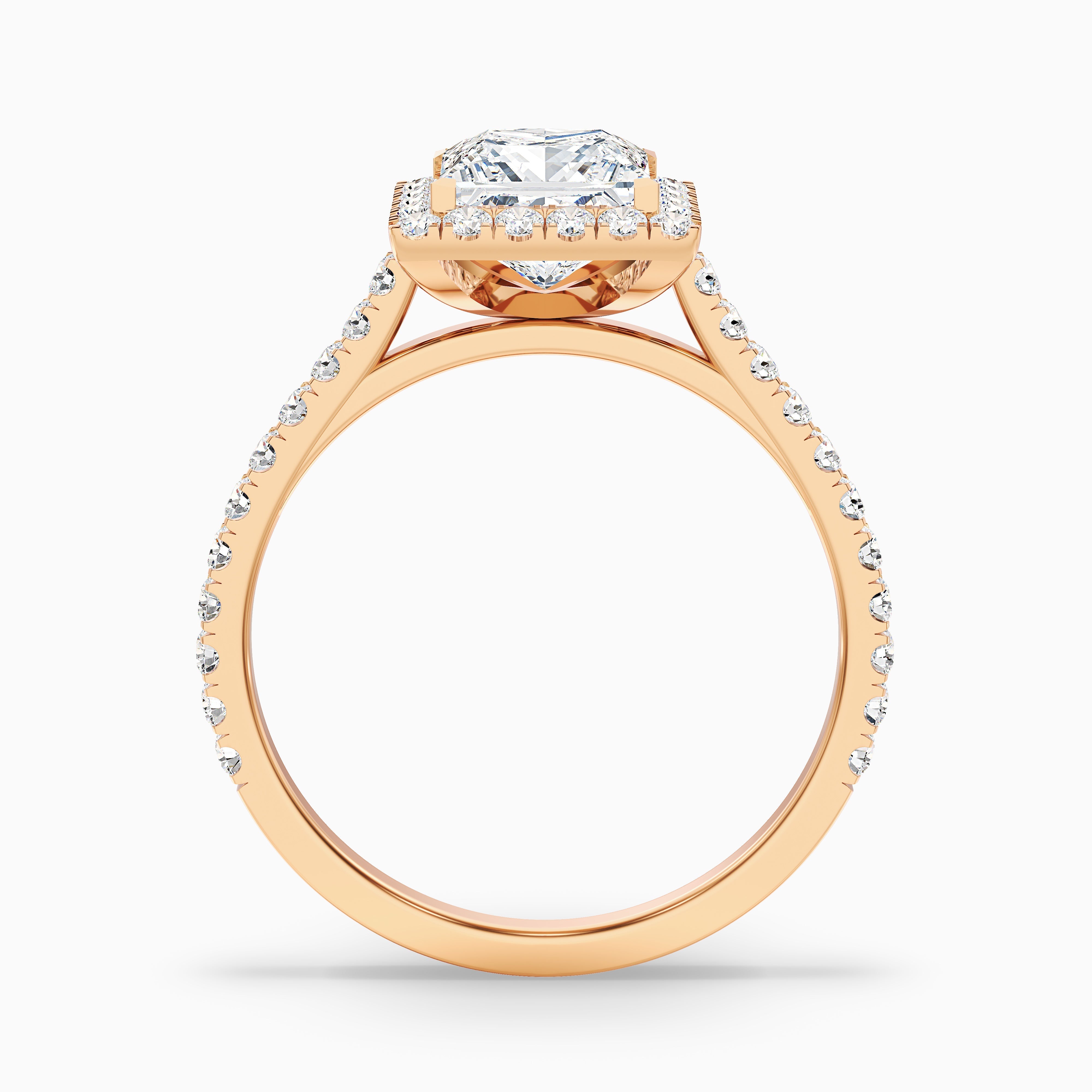 Rose 5.5 Carat Princess Halo Pave Moissanite Engagement Ring in 10k Rose Gold