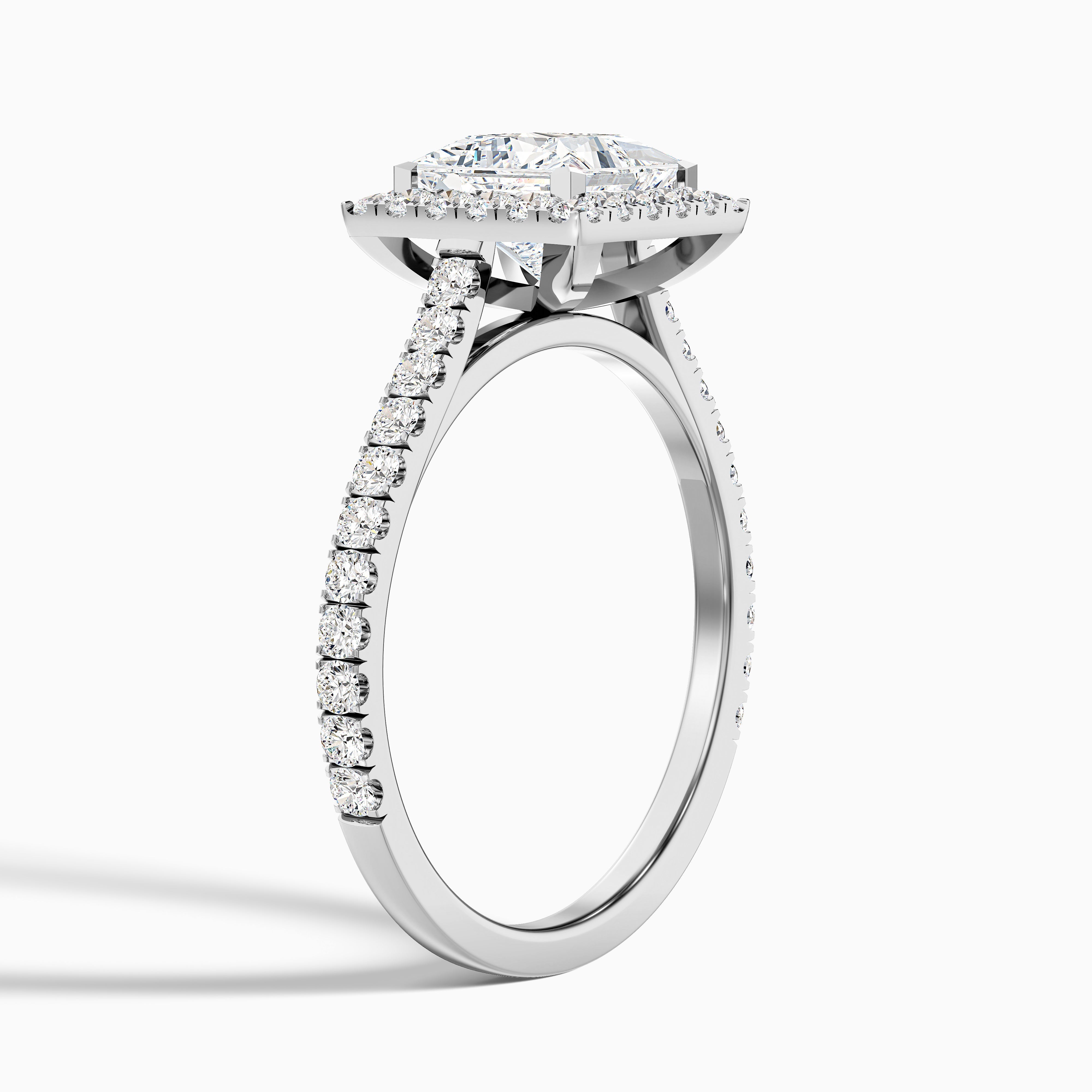 Rose 1.5 Carat Princess Halo Pave Moissanite Engagement Ring in 10k Rose Gold