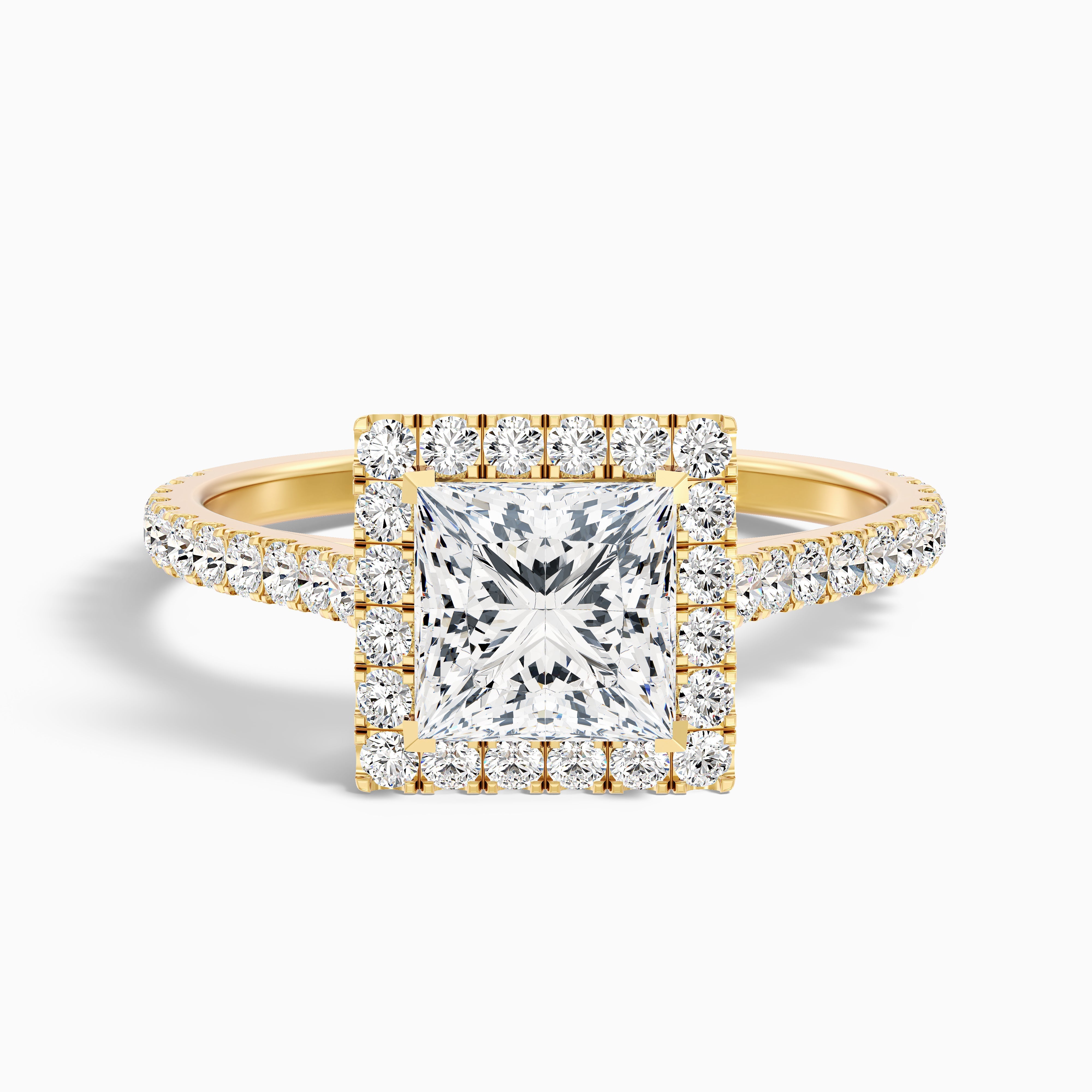 Love 4.5 Carat Princess Halo Pave Lab Grown Diamond Ring in 14k White Gold