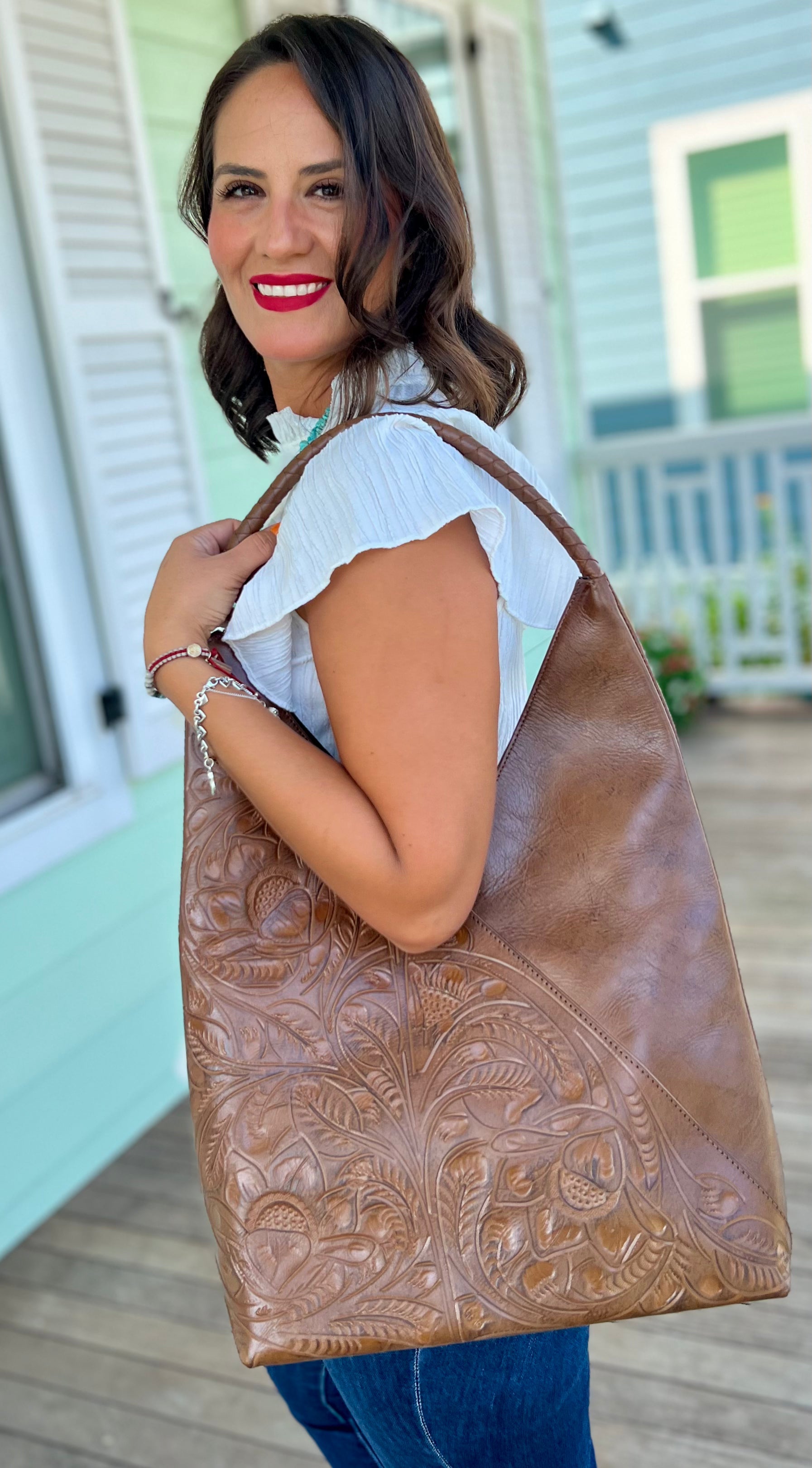 The Nancy Ann | Hand-Tooled Leather Shoulder Bag