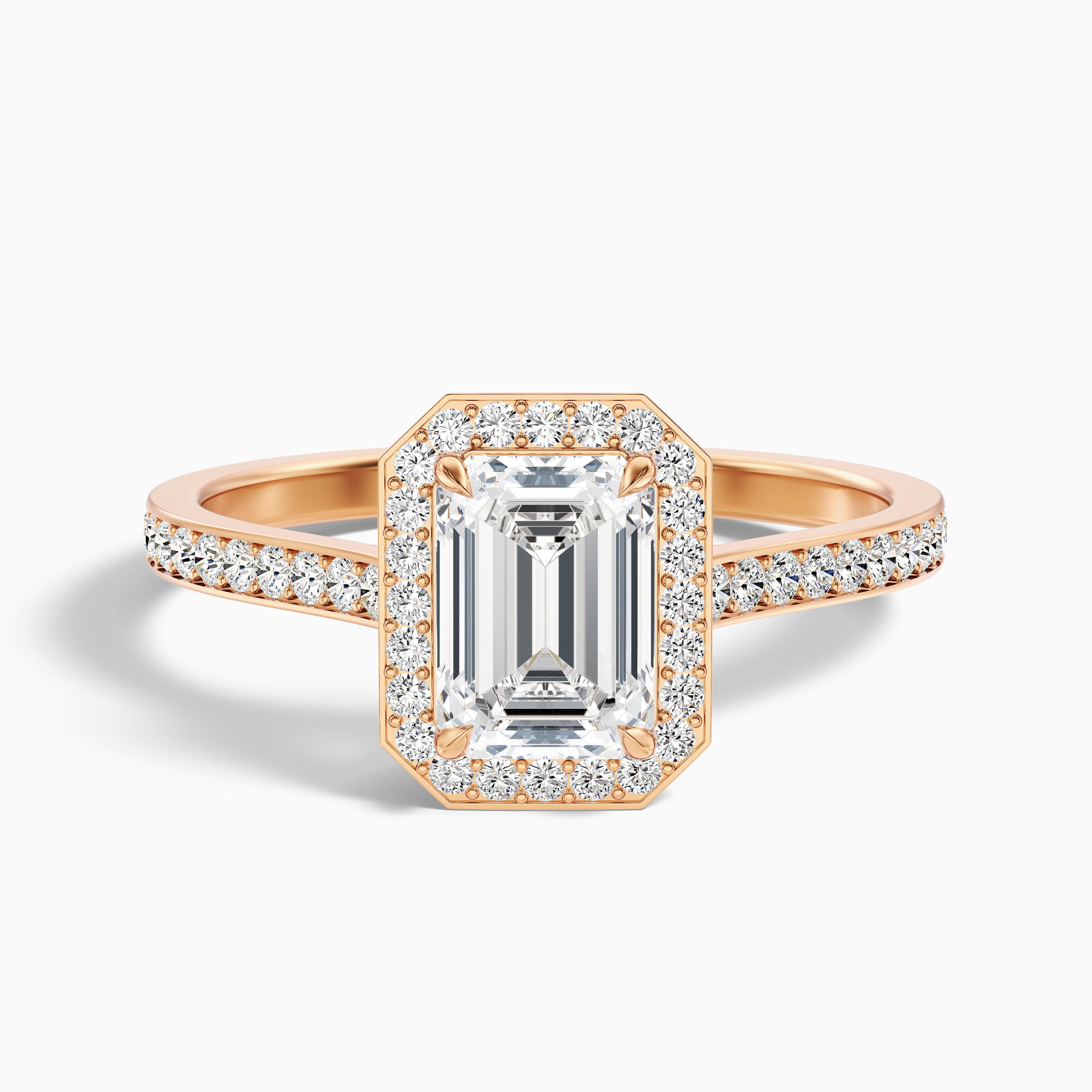Lucy 2.5 Carat Emerald Cut Halo Pave Lab Grown Diamond Ring in Platinum