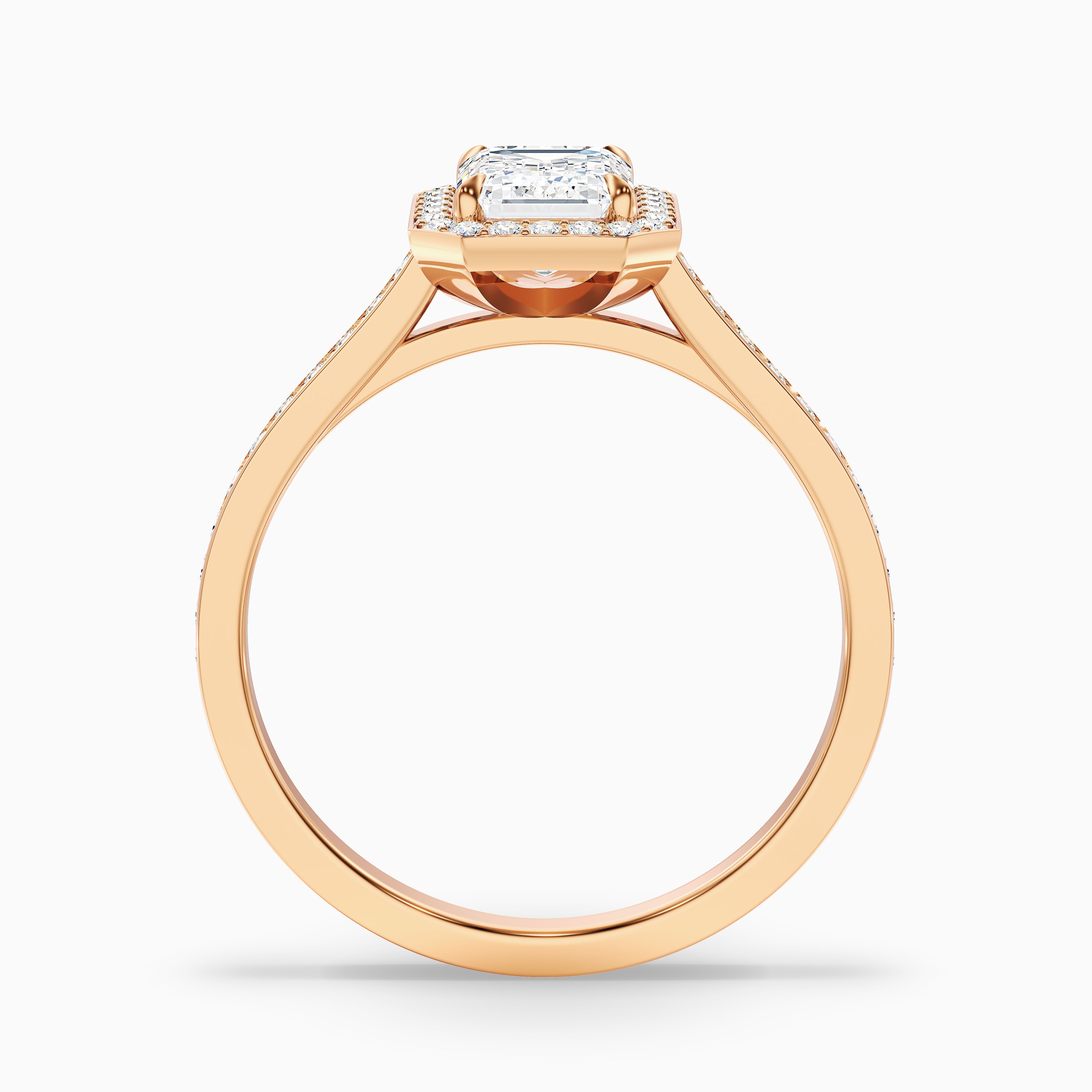 Zoya 1 Carat Emerald Cut Halo Pave Moissanite Engagement Ring in 18k Yellow Gold