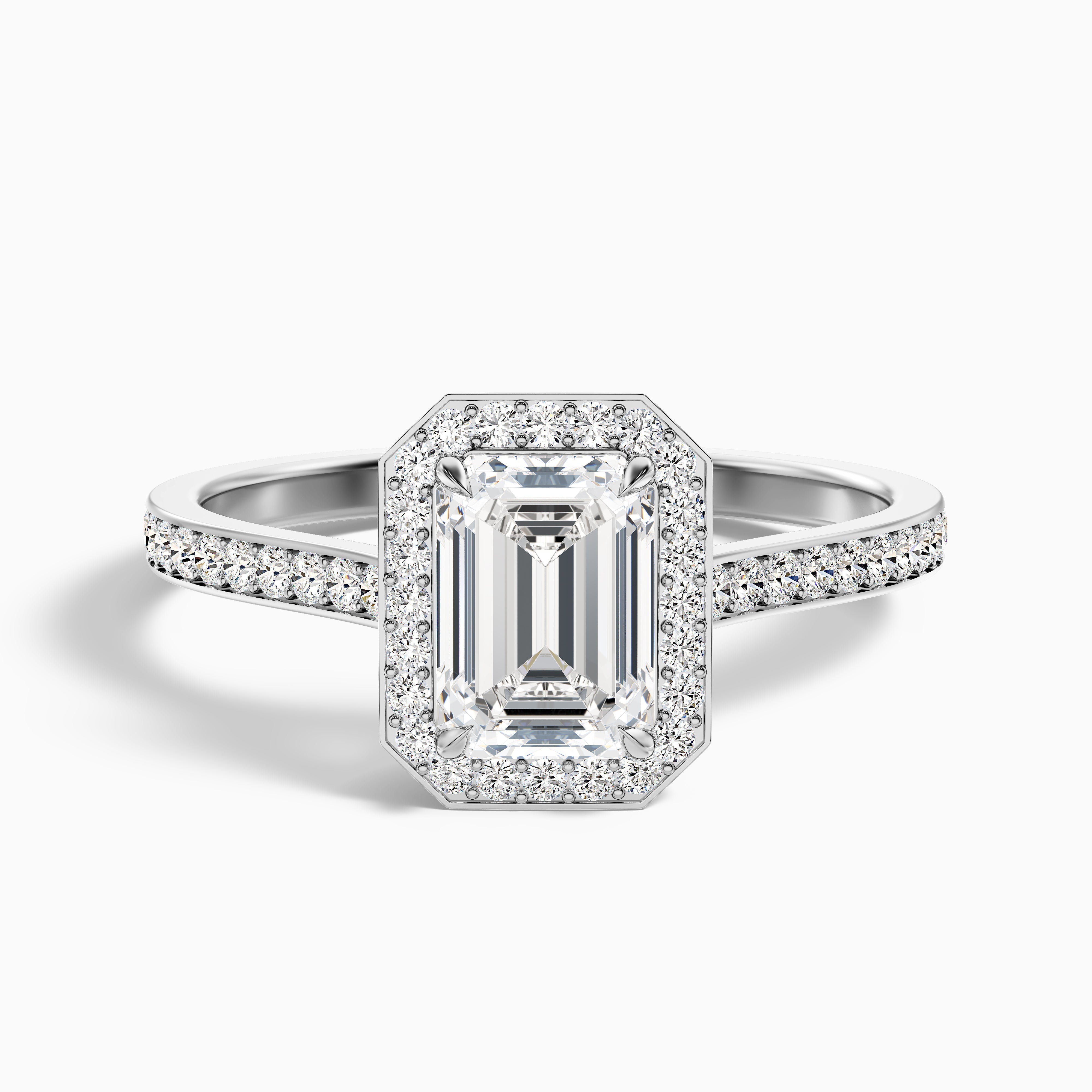 Lucy 1.5 Carat Emerald Cut Halo Pave Lab Grown Diamond Ring in 18k White Gold