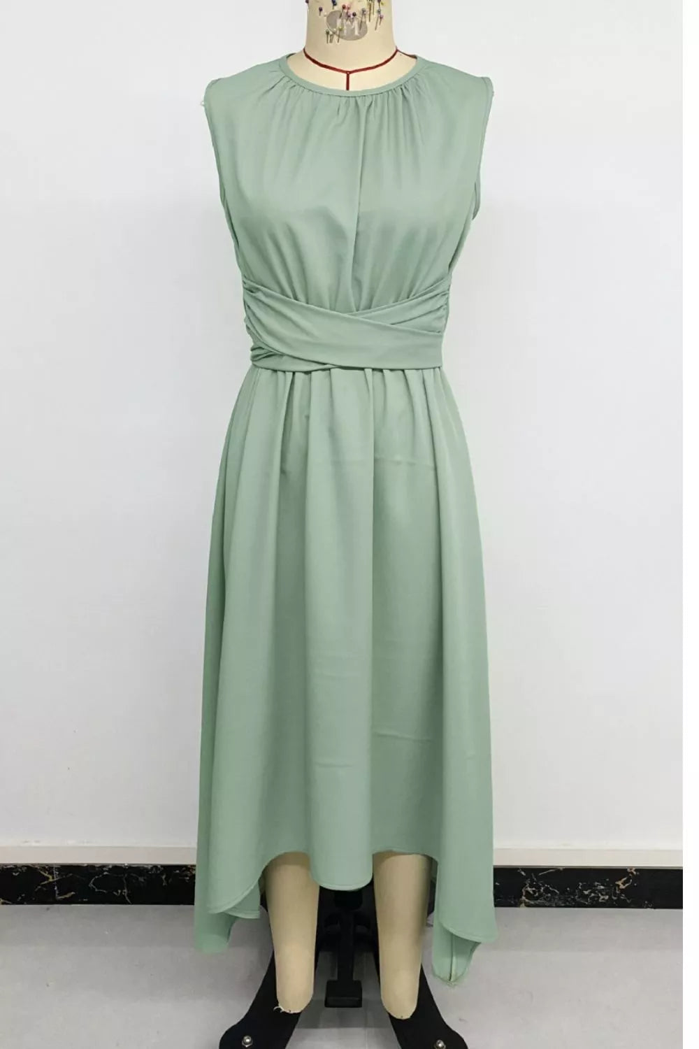 Sleeveless High-Low Hem A-Line Dress