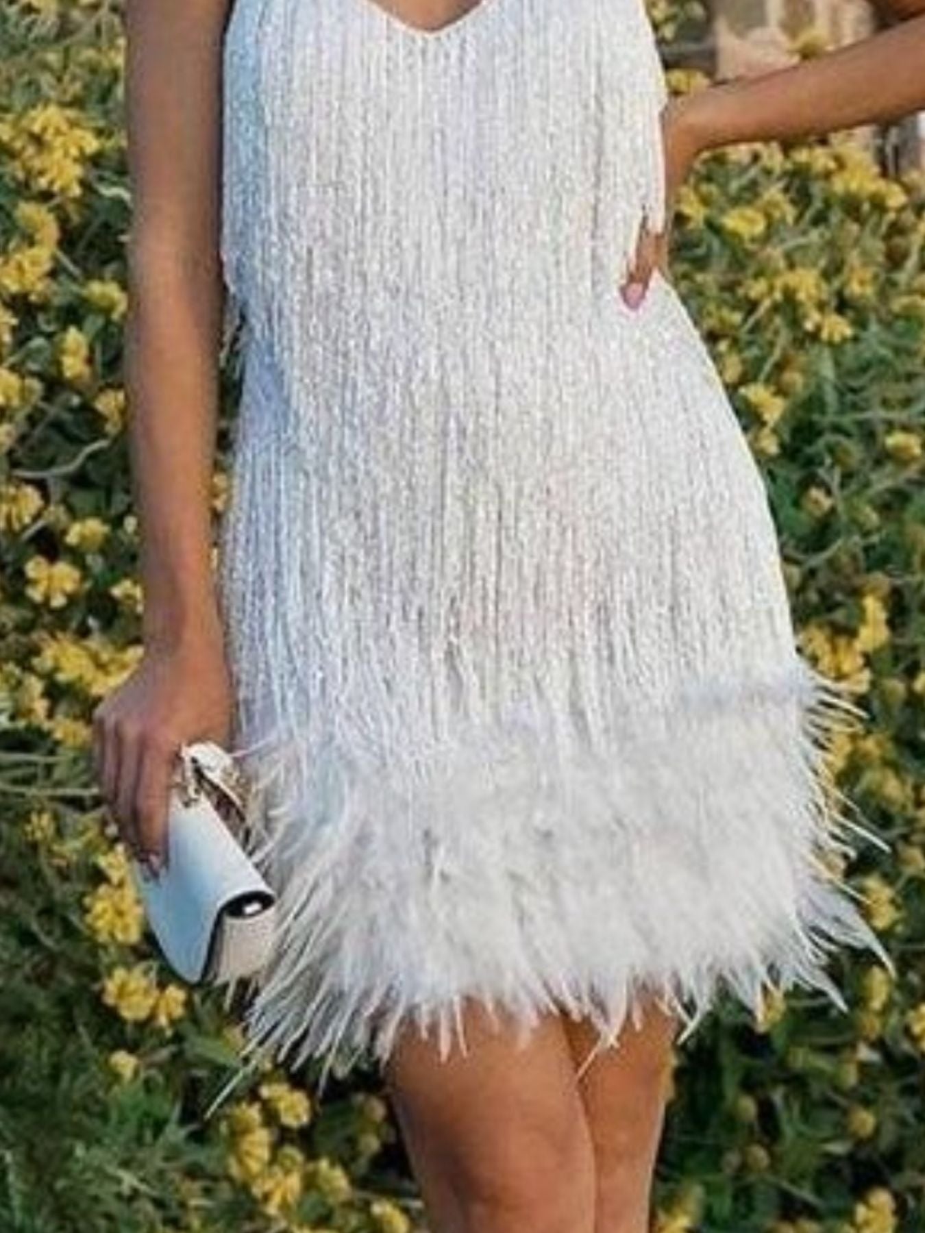 Fringe Feather Hem Mini Dress