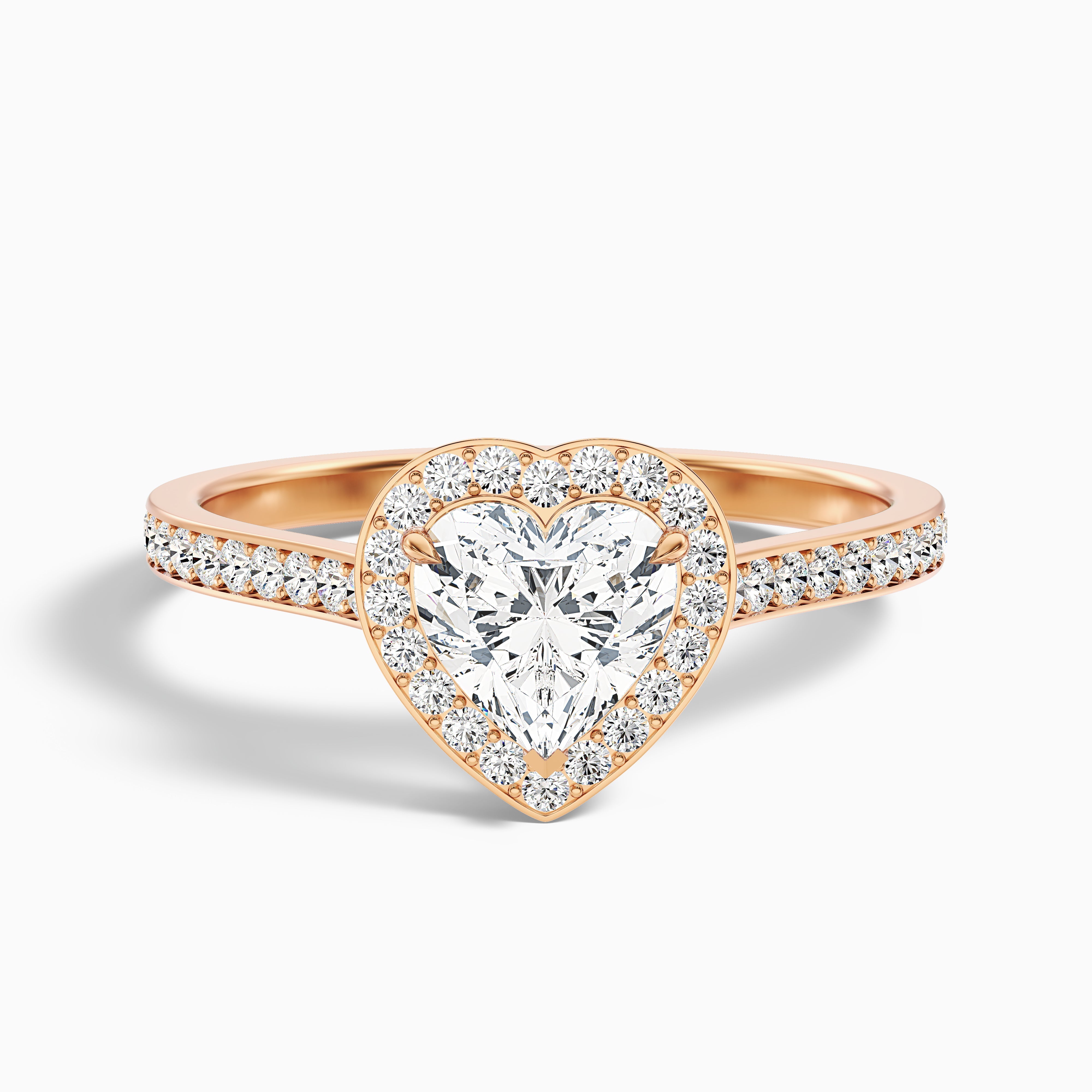 Arla 7 Carat Heart Shaped Halo Pave Moissanite Engagement Ring in 10k Rose Gold