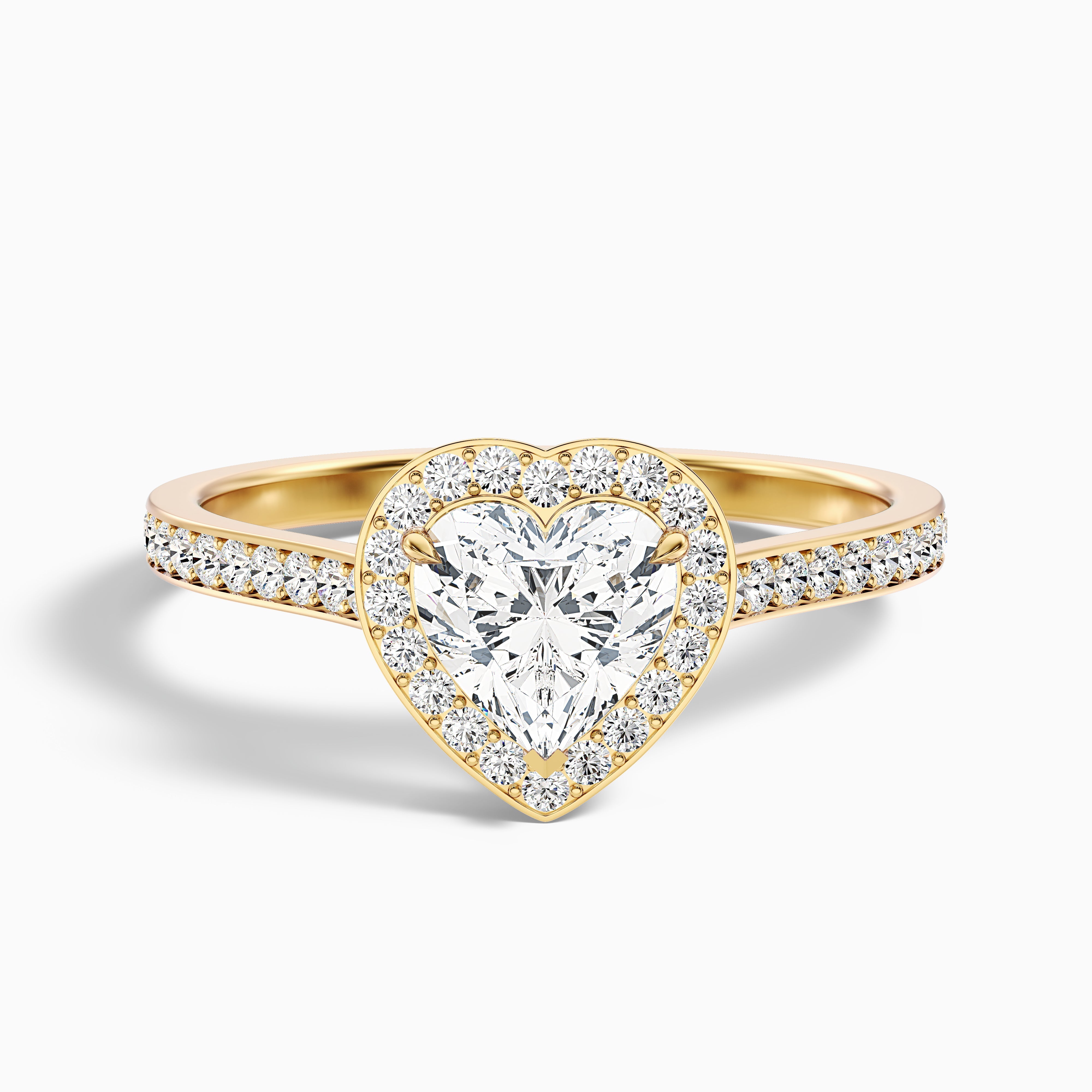 Kira 3.5 Carat Heart Shaped Halo Pave Moissanite Engagement Ring in 10k Yellow Gold