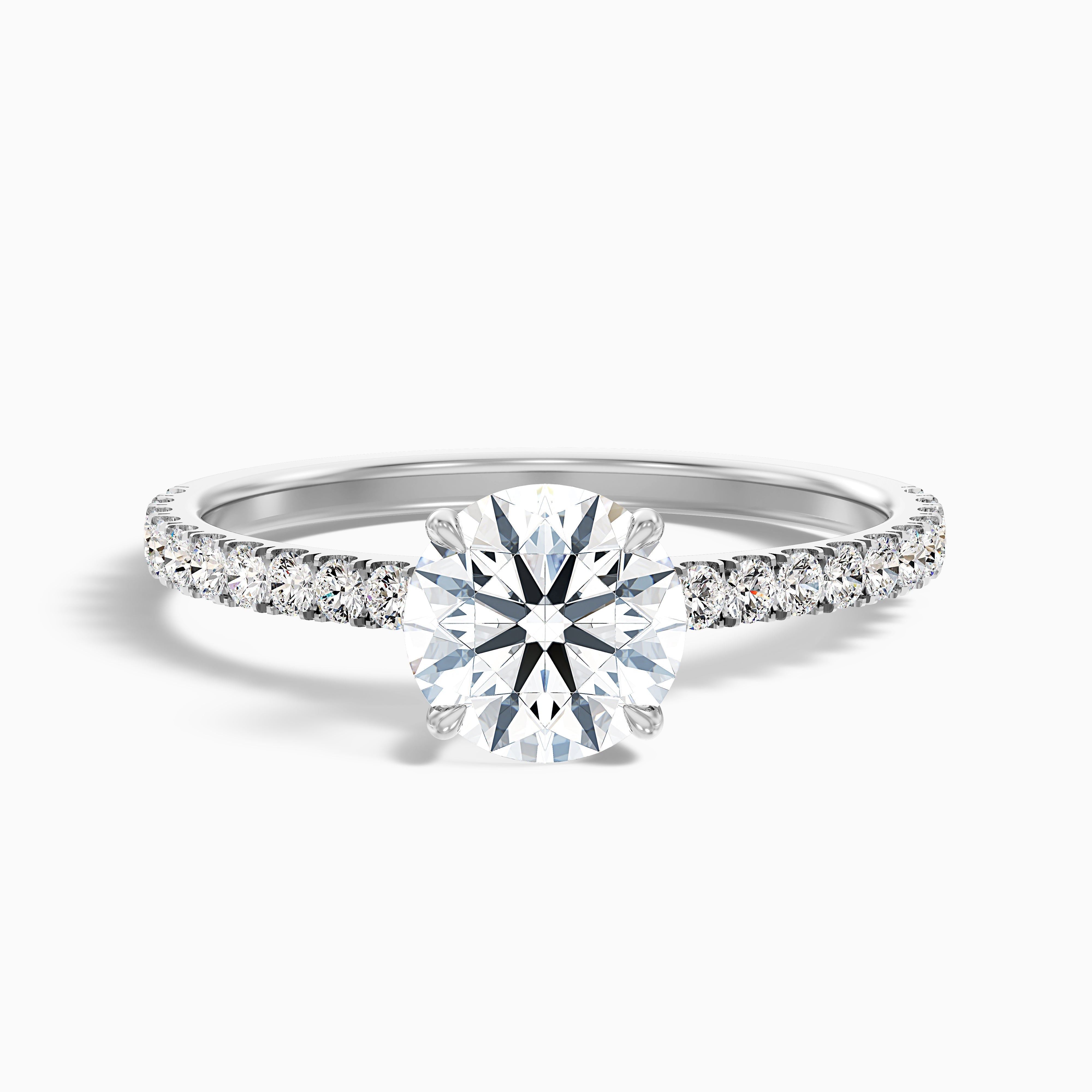 Sarah 4 Carat Round Side Stone Pave Lab Grown Diamond Ring in 10k White Gold