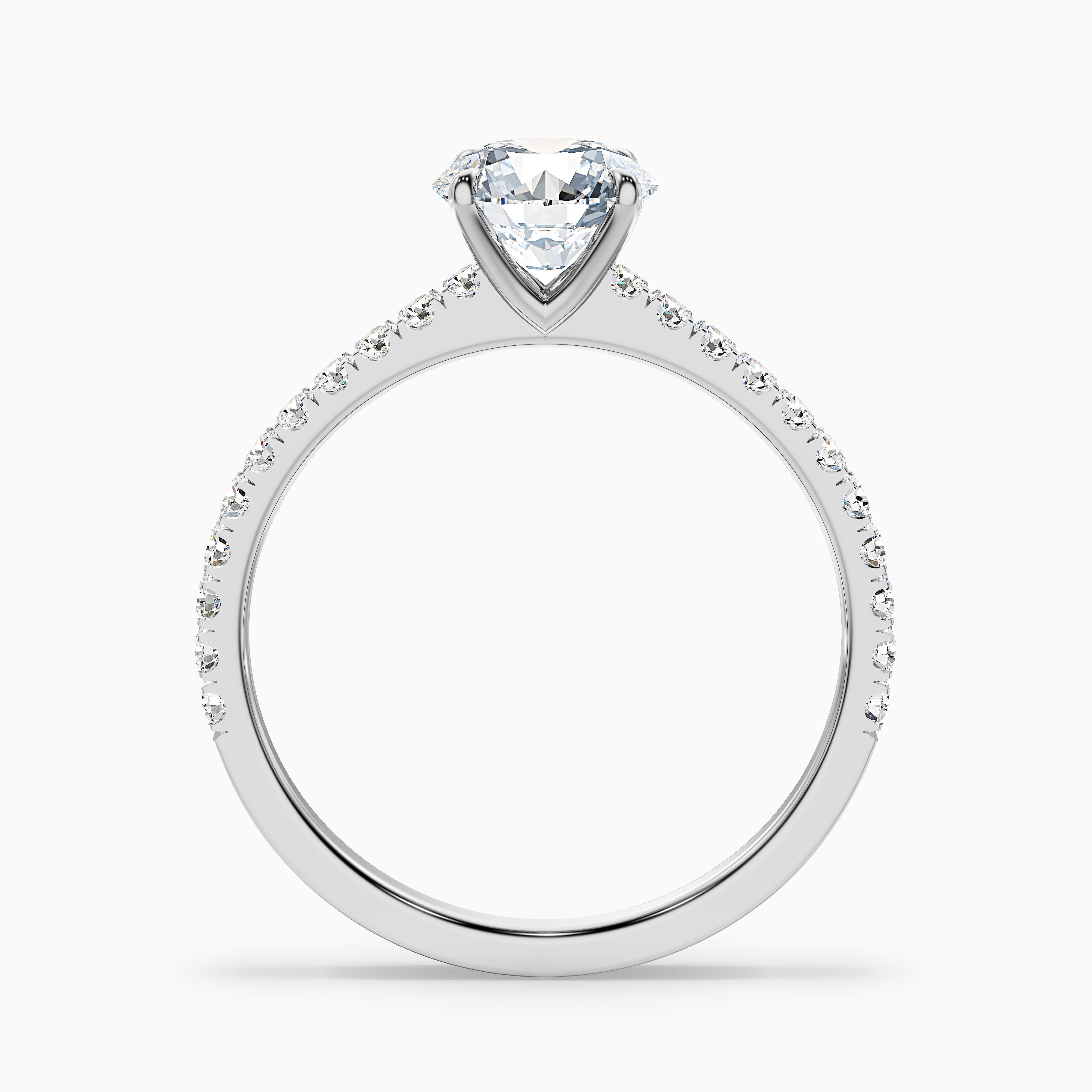 Sarah 3 Carat Round Side Stone Pave Lab Grown Diamond Ring in 14k White Gold