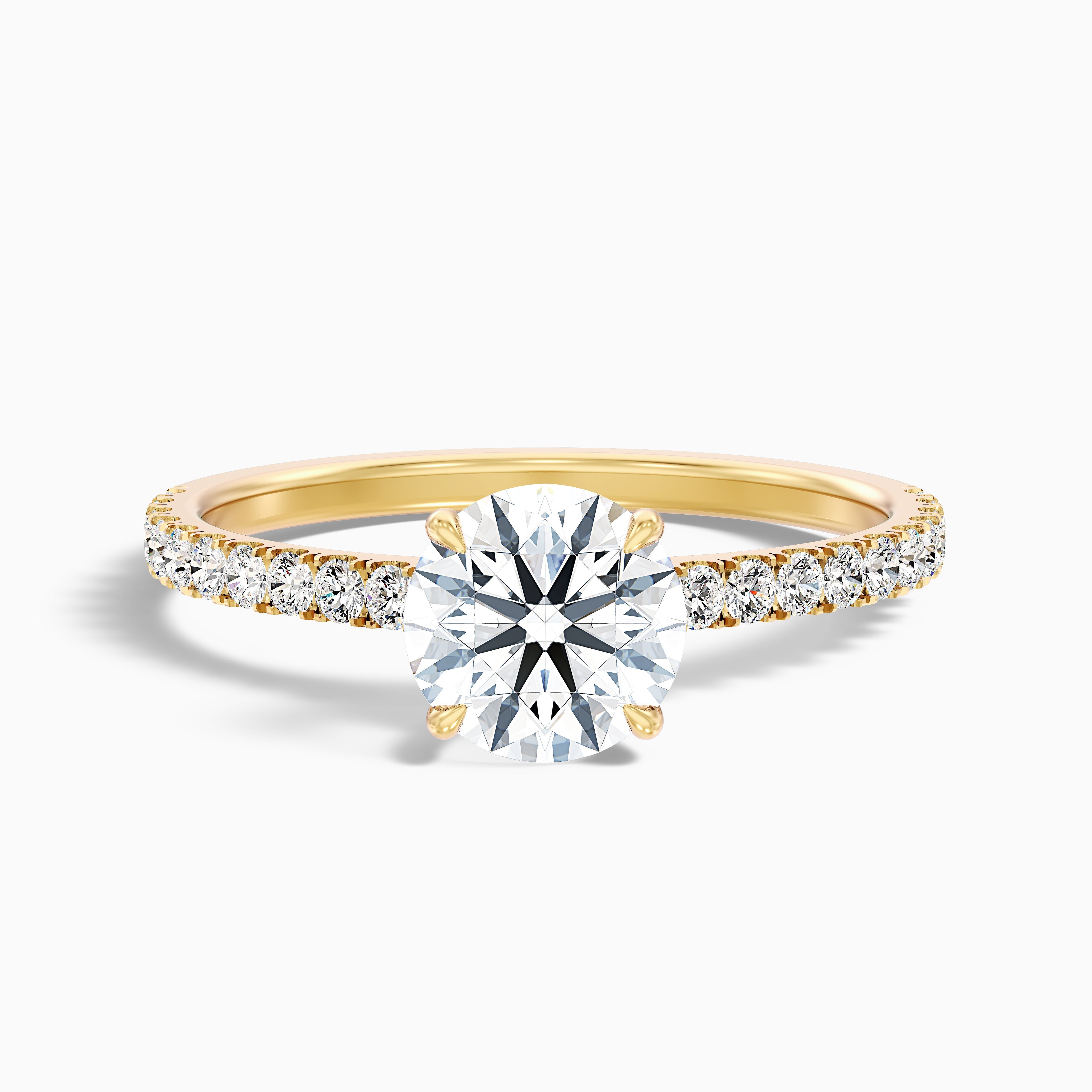 Sarah 3 Carat Round Side Stone Pave Lab Grown Diamond Ring in 10k Rose Gold