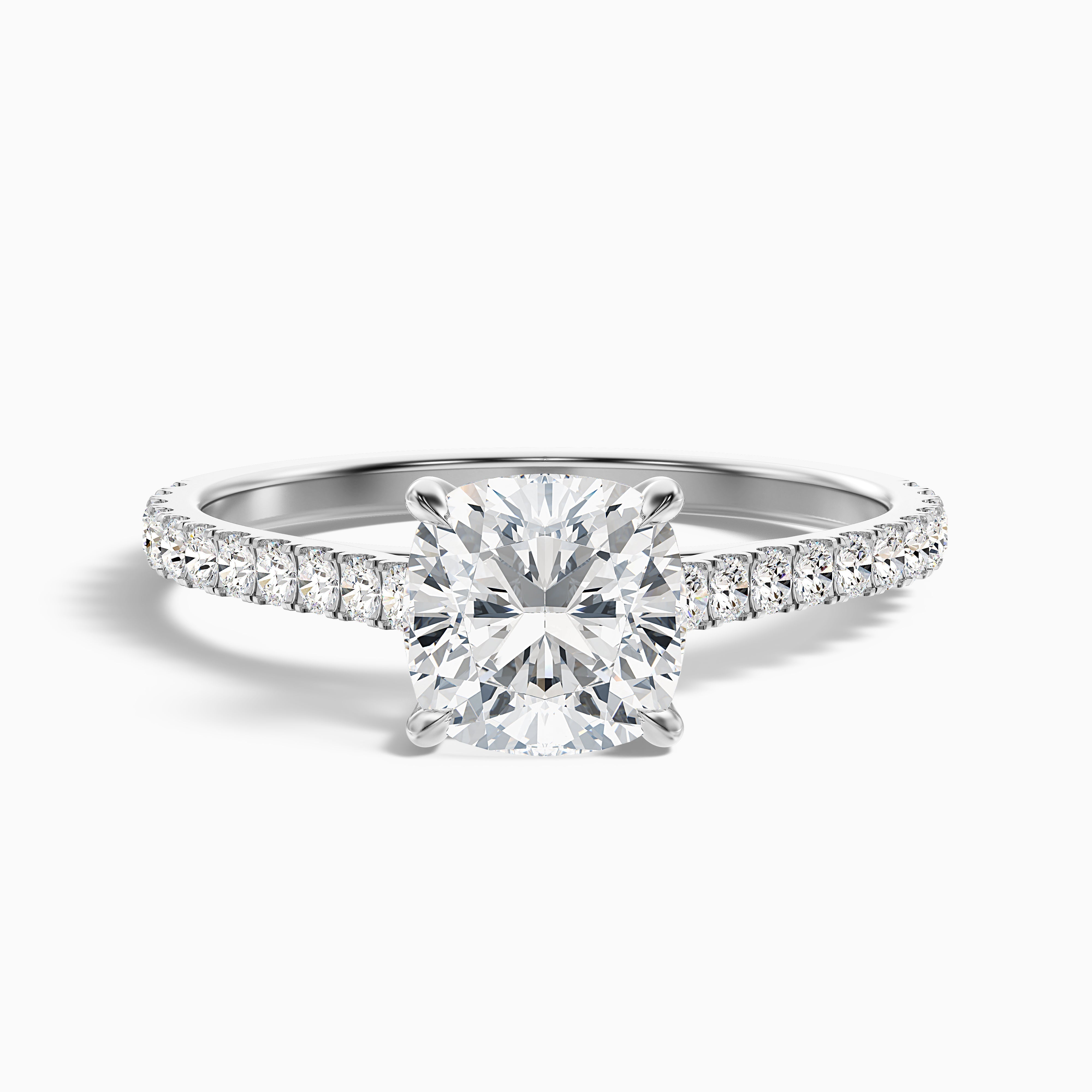 Mary 3 Carat Cushion Cut Side Stone Pave Moissanite Engagement Ring in 18k Rose Gold