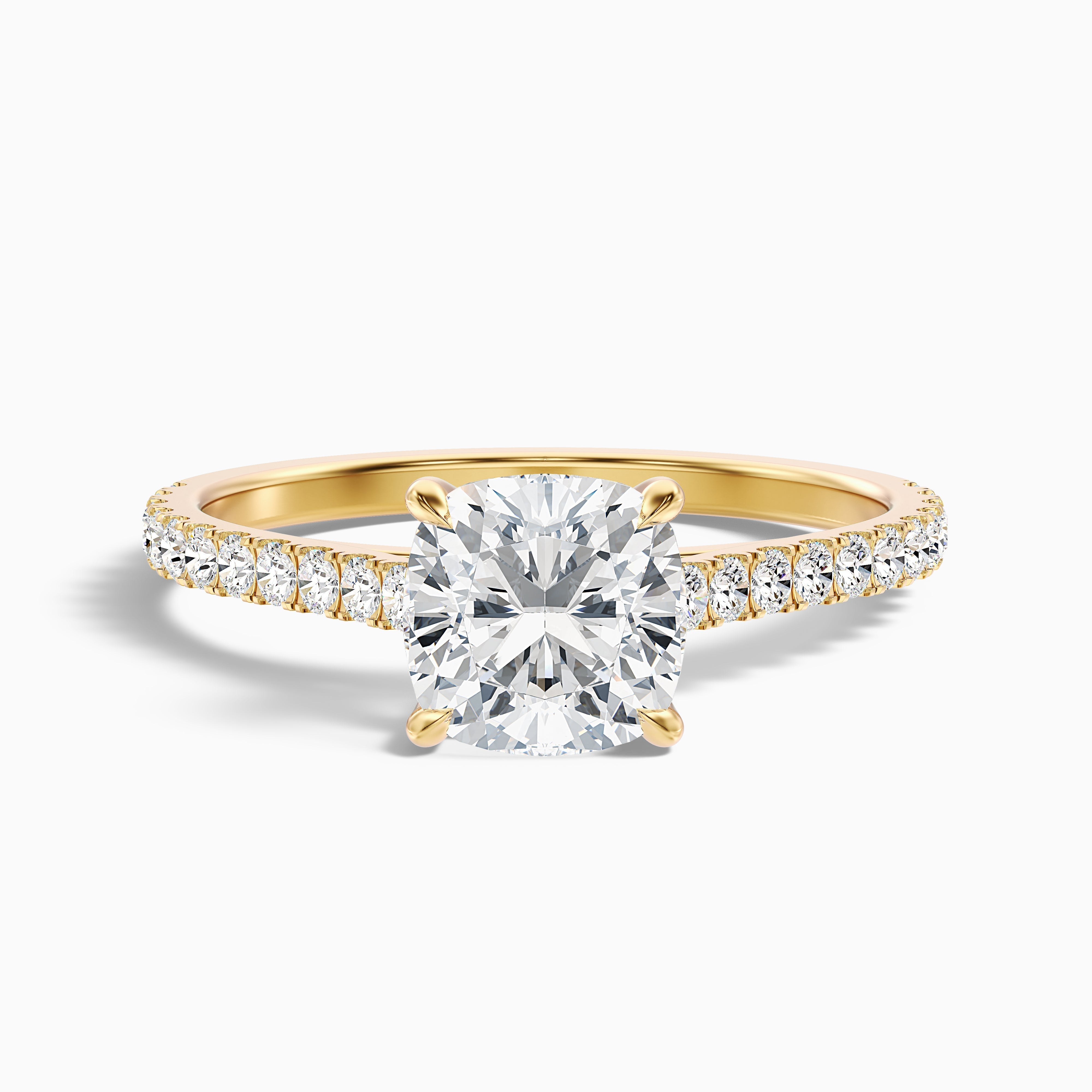Mary 5 Carat Cushion Cut Side Stone Pave Moissanite Engagement Ring in 10k White Gold