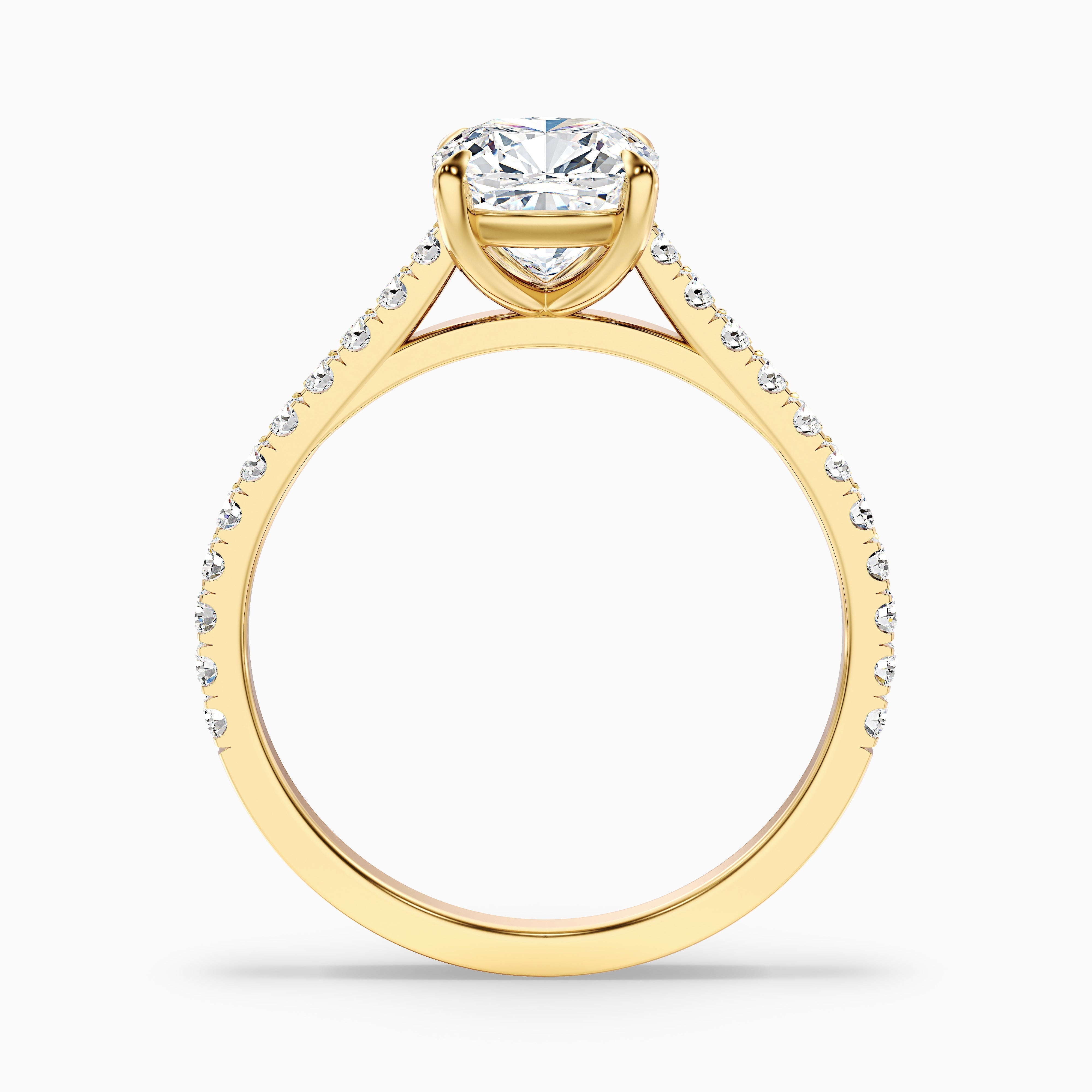 Mary 3.5 Carat Cushion Cut Side Stone Pave Moissanite Engagement Ring in 14k Yellow Gold