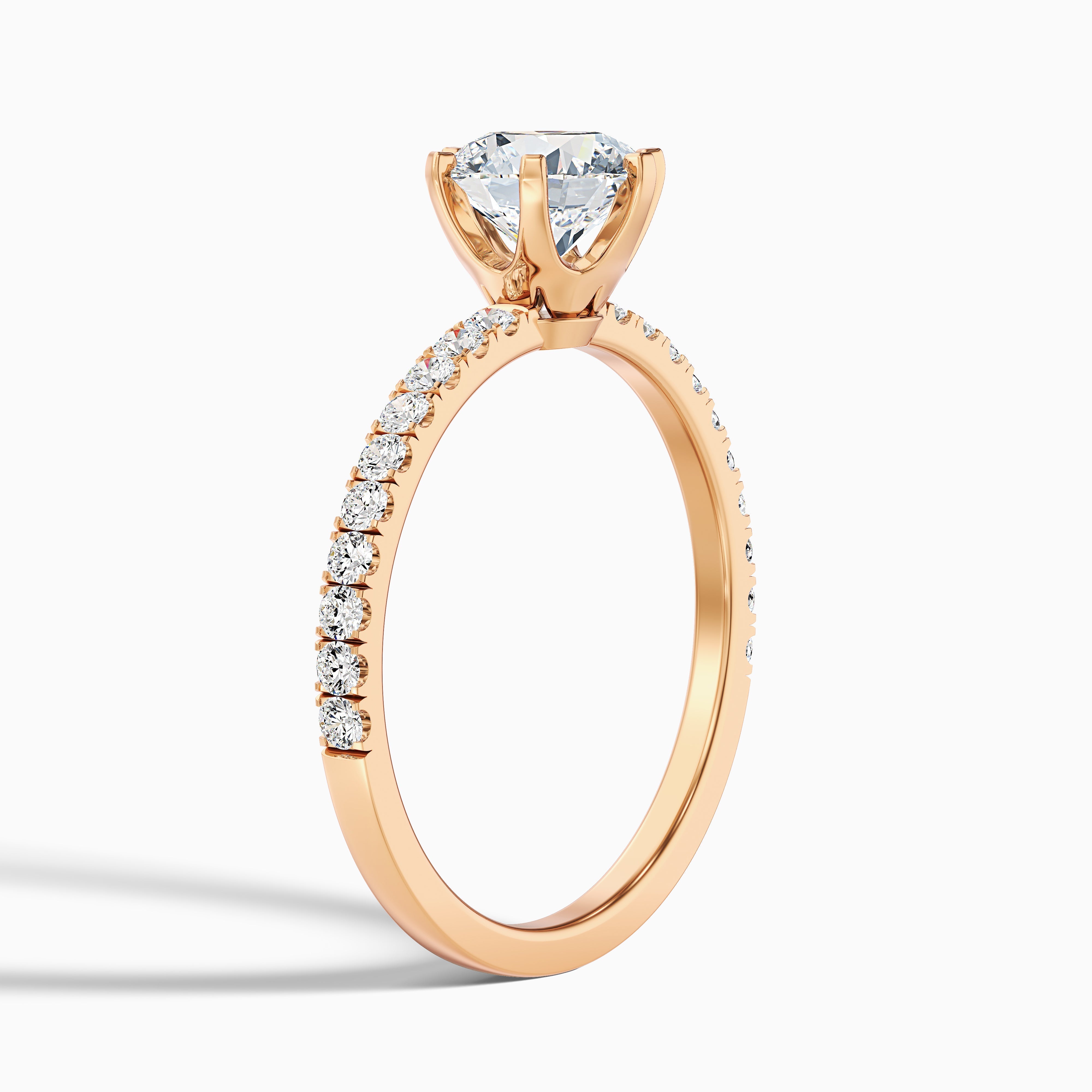 Olive 4.5 Carat Round Side Stone Pave Lab Grown Diamond Ring in 18k Rose Gold