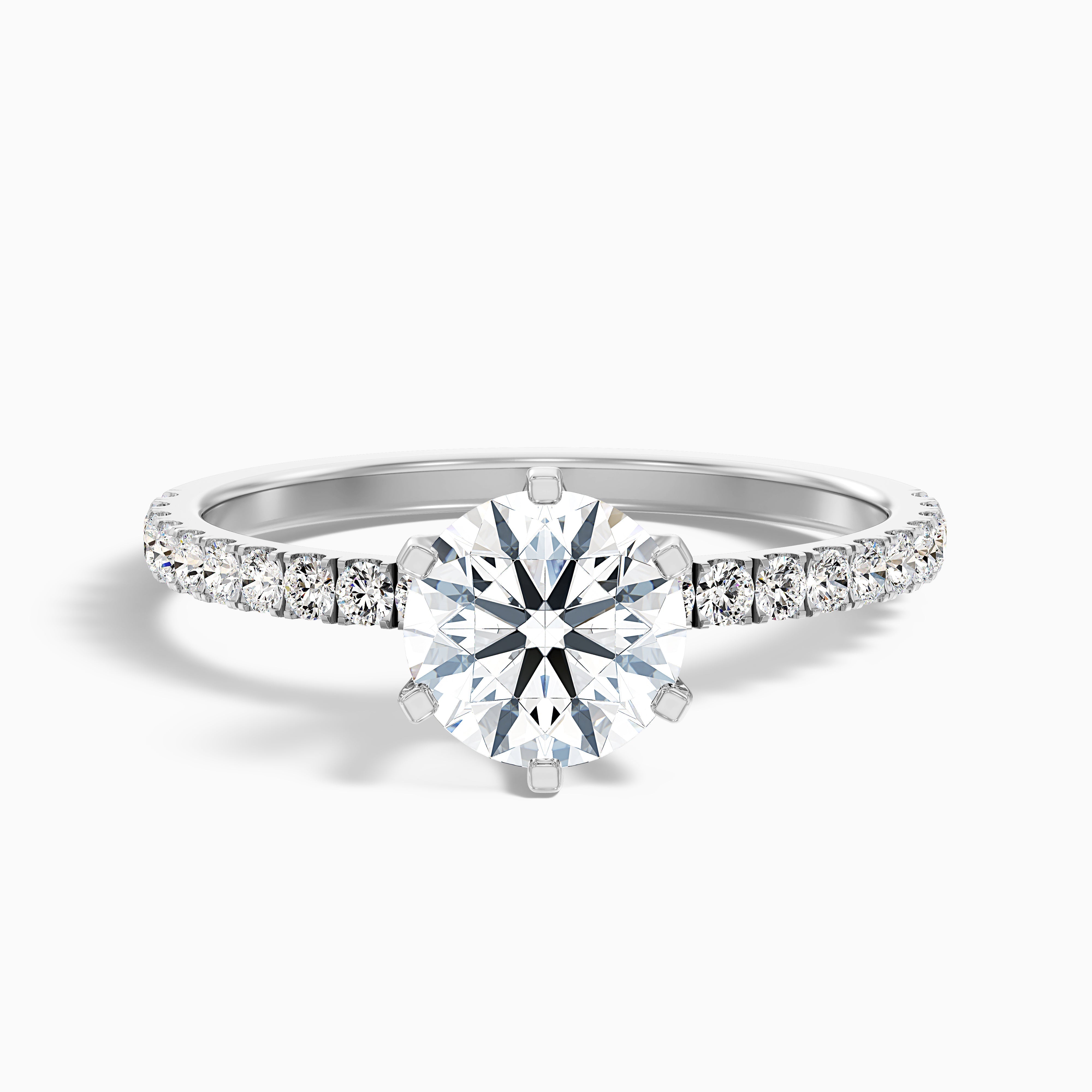 Lyra 2.5 Carat Round Side Stone Pave Moissanite Engagement Ring in 18k Rose Gold