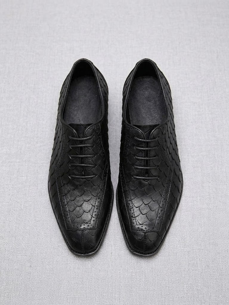 Business Formal Leather Shoes Dragon-scale Pattern Mens British Style