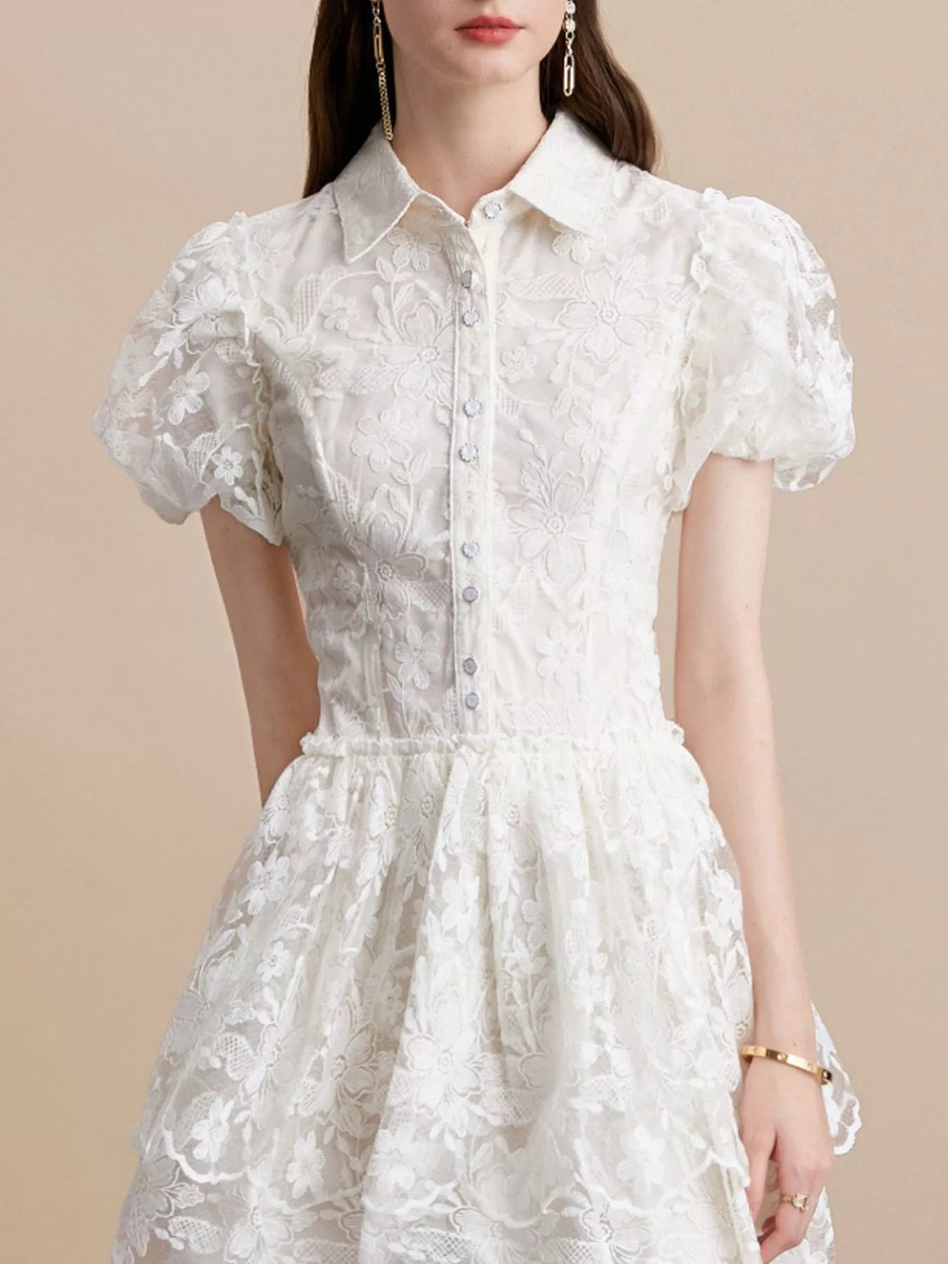 Lace Puff Sleeve Mini Dress