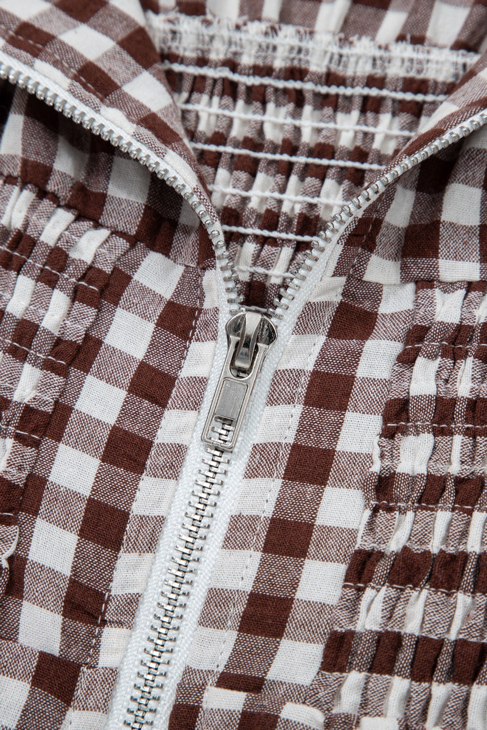 Gingham Zip-Front Midi Dress