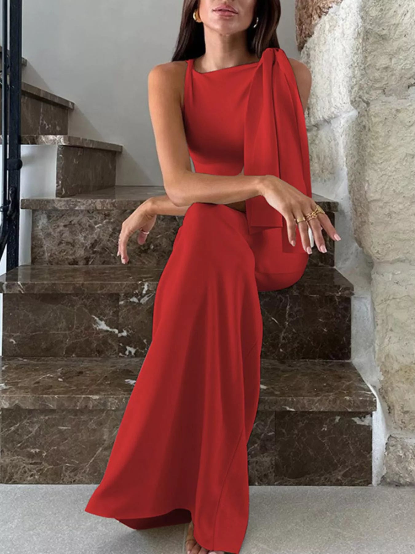 Sleeveless Maxi Dress with Draping Detail