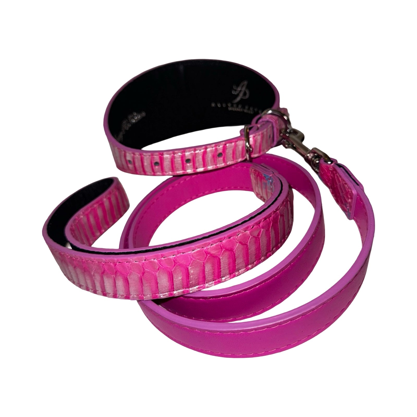 Pavé In Pink Authentic Iridescent Snake 3-Inch Wide Style Statement Collar and Leash Set