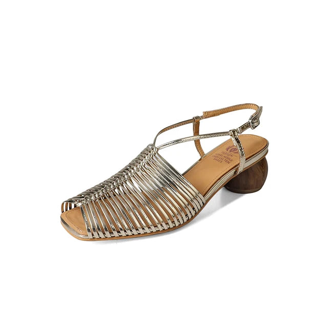 Women Sandals Sweet High Heels Fashion Genuine Leather Ankle Strap Narrow Band Office Party Shoes Woman New Women Sandals