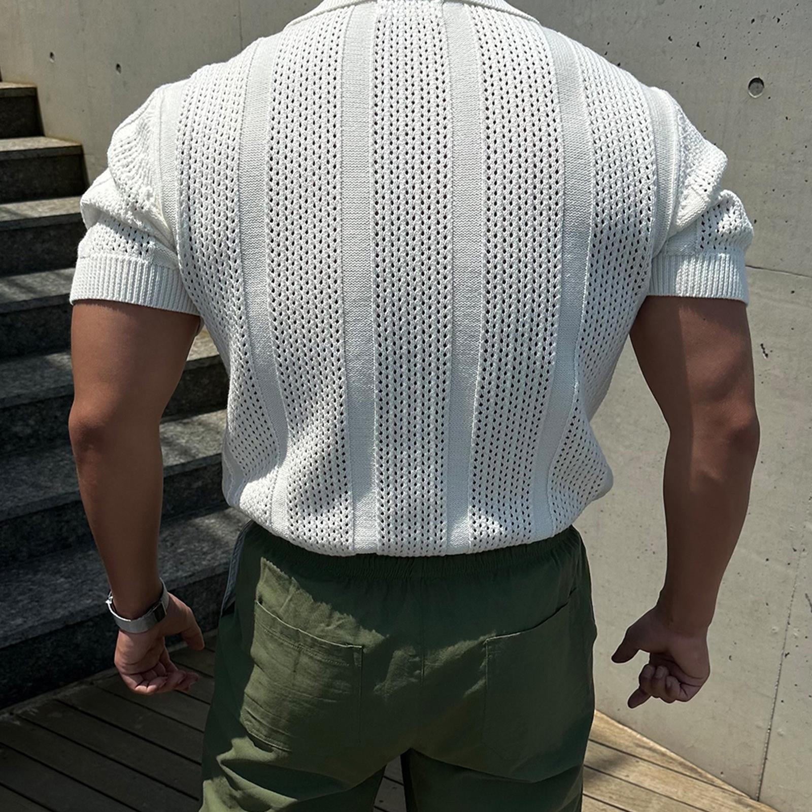 Textured Mesh Knit Polo Shirt