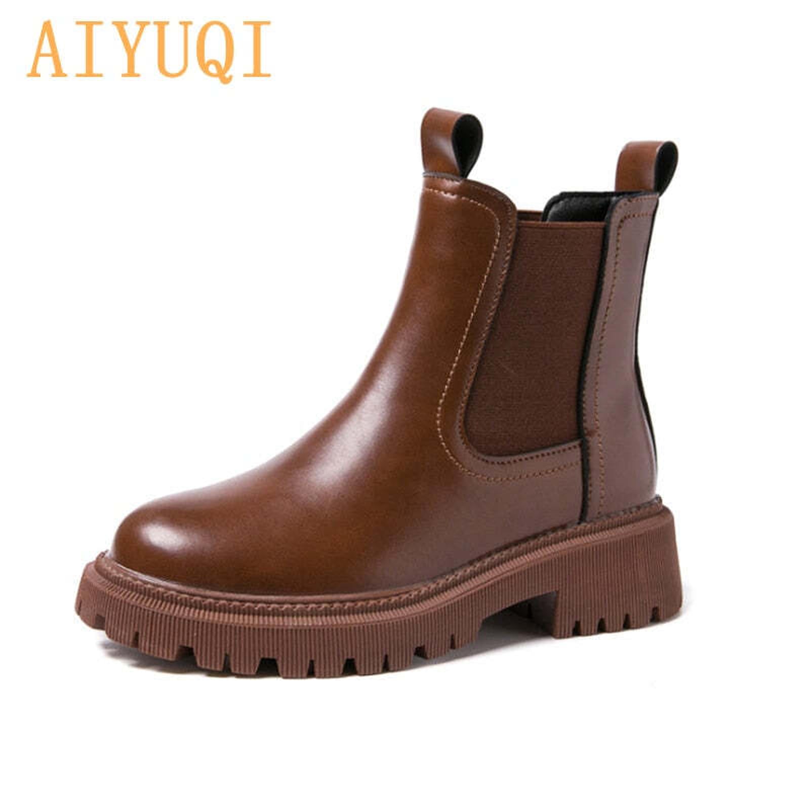 AIYUQI Women's Chelsea Boots Genuine Leather New Autumn Winter Fashion Women's Ankle Boots Retro Martin Boots Ladies