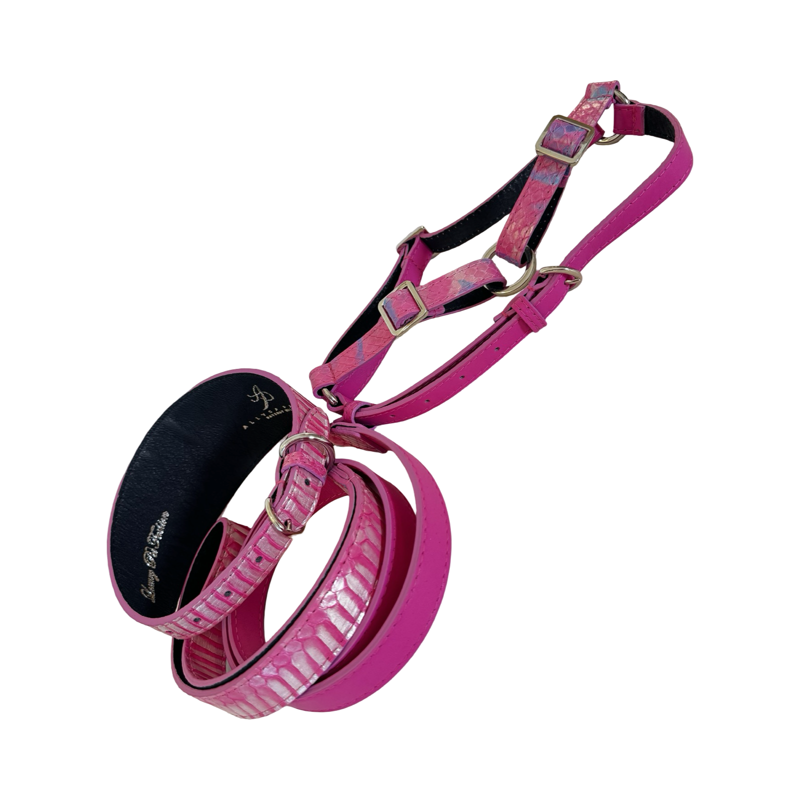 Pavé In Pink Authentic Iridescent Snake 3-Inch Wide Style Statement Collar, Leash, Harness Set