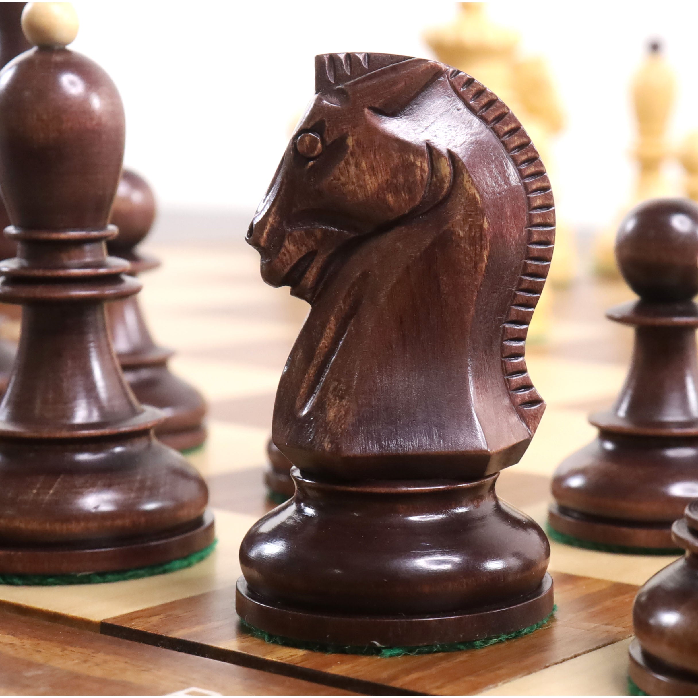 1950s' Fischer Dubrovnik Chess Set- Chess Pieces Only - Mahogany Stained & Boxwood - 3.8" King