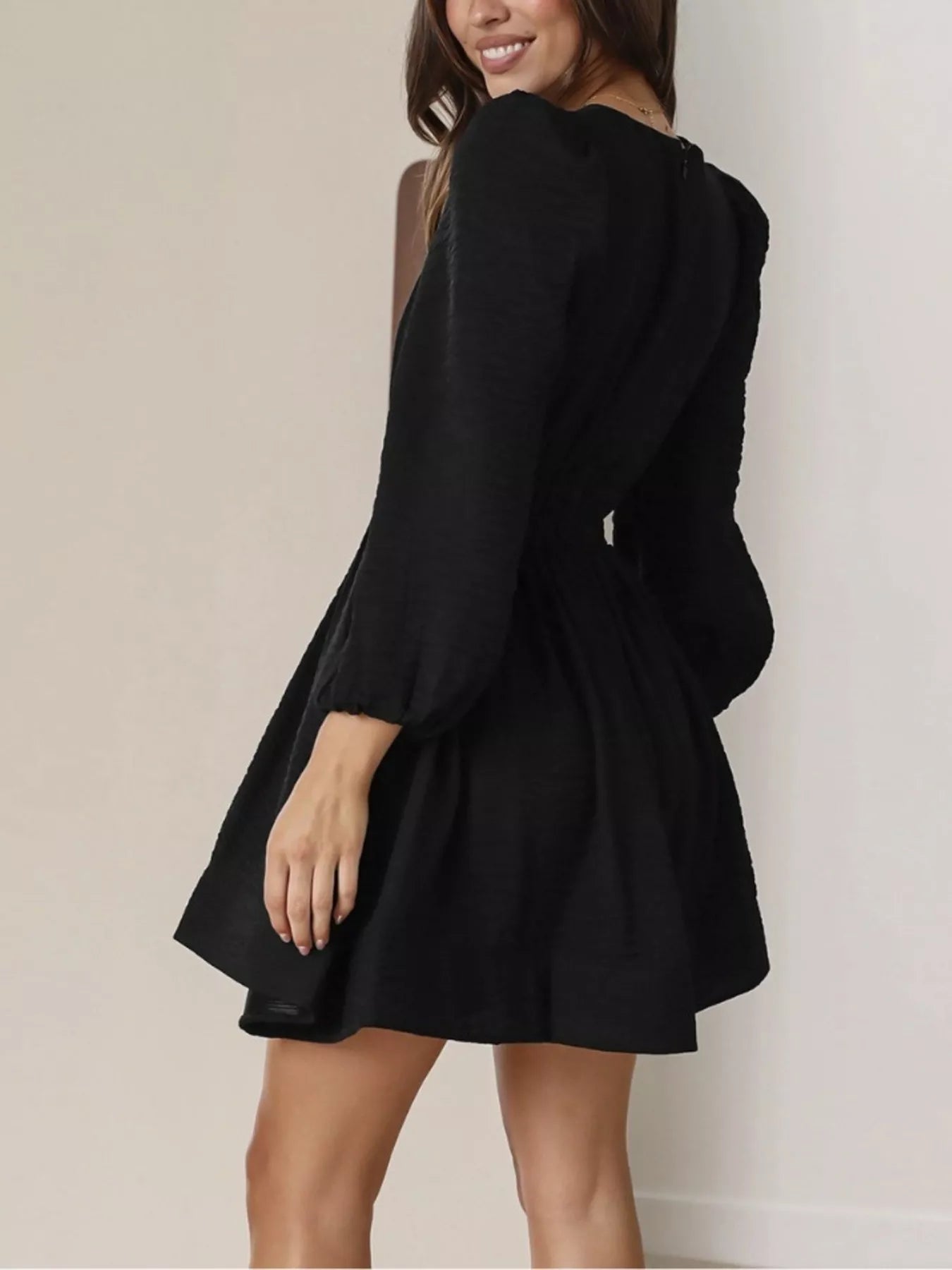 V-Neck Long Sleeve Mini Dress