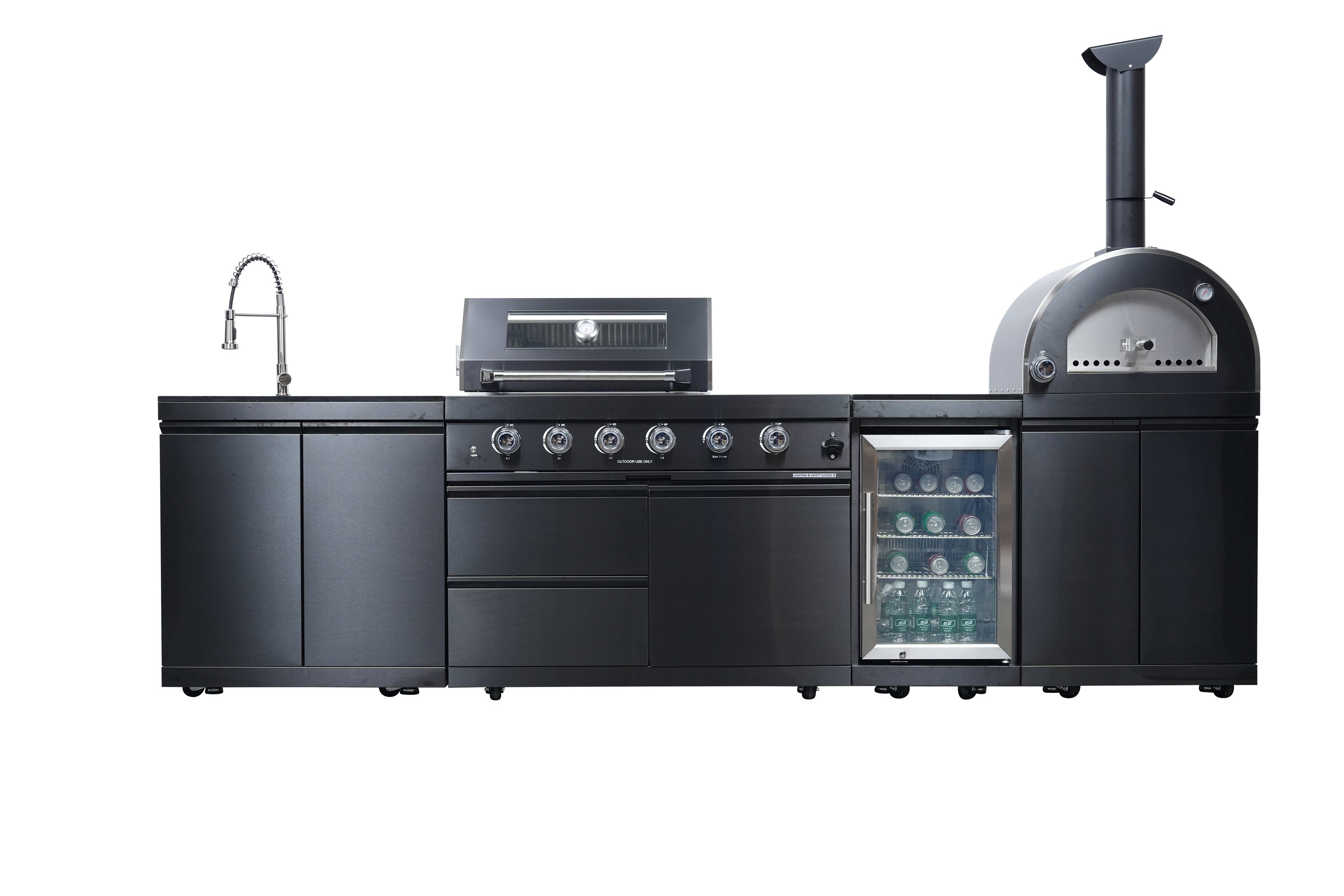 Black 125-Inch Double Stainless Steel Gas Outdoor Kitchen Grill