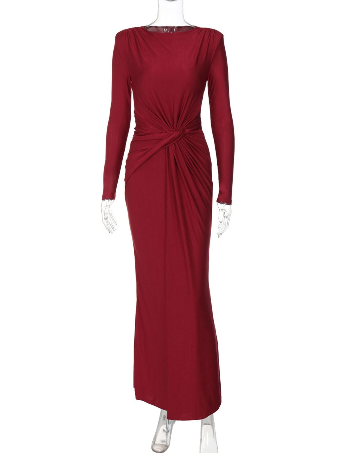 Ruched Knot Front Long Sleeve Maxi Dress
