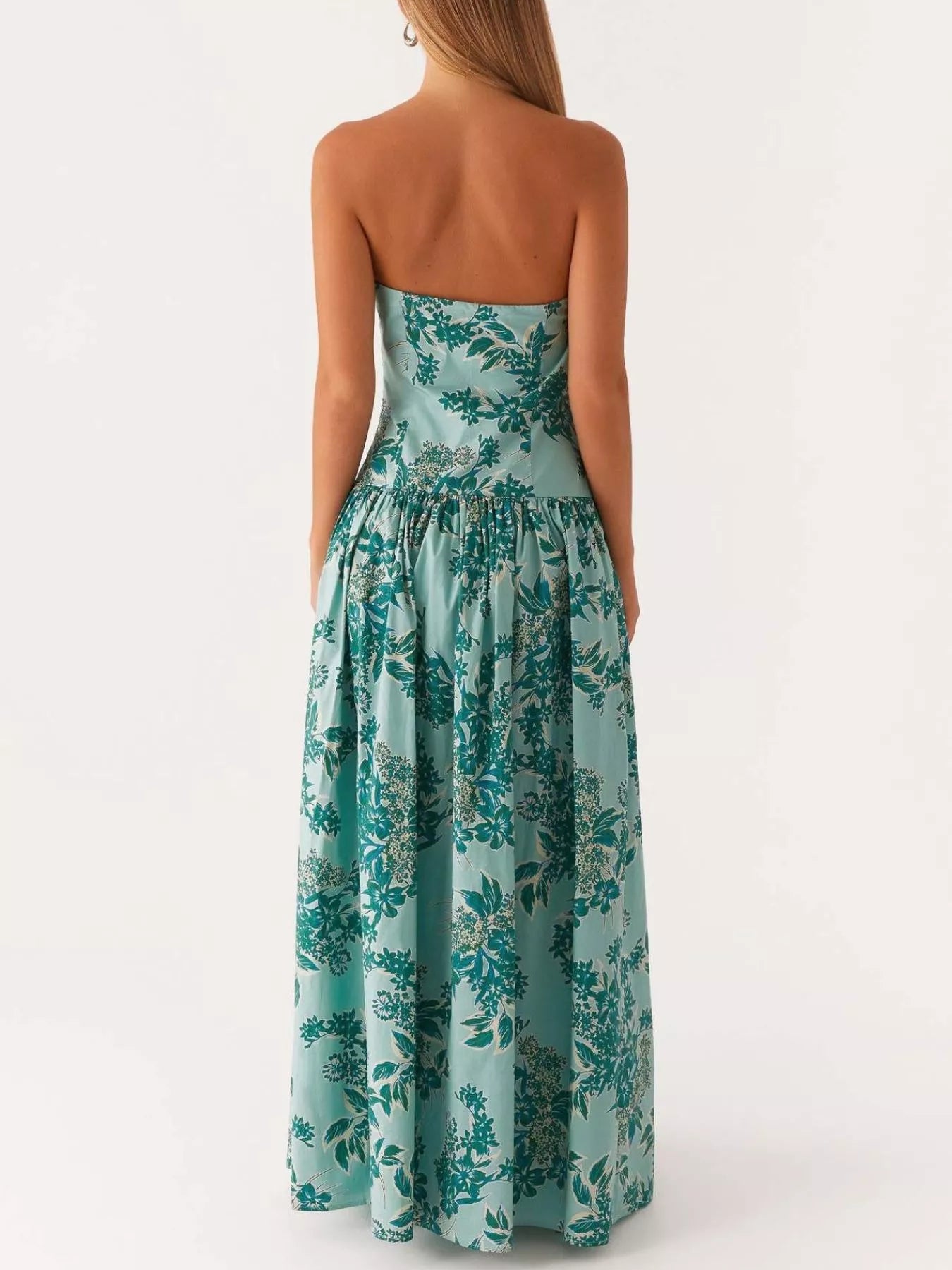 Ruched Printed Tube Maxi Dress