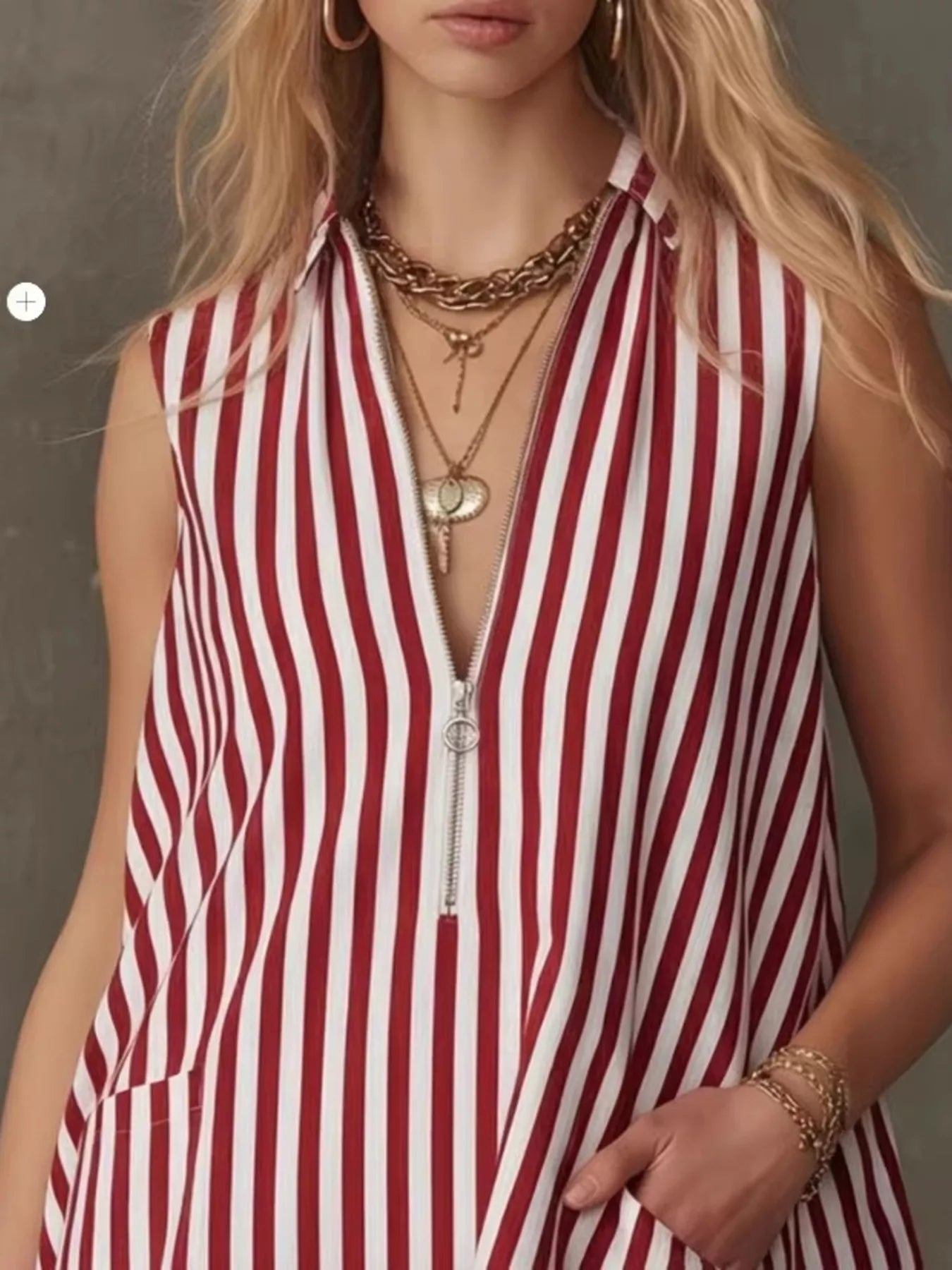 Striped Zipper Neck Ruffle Hem Dress