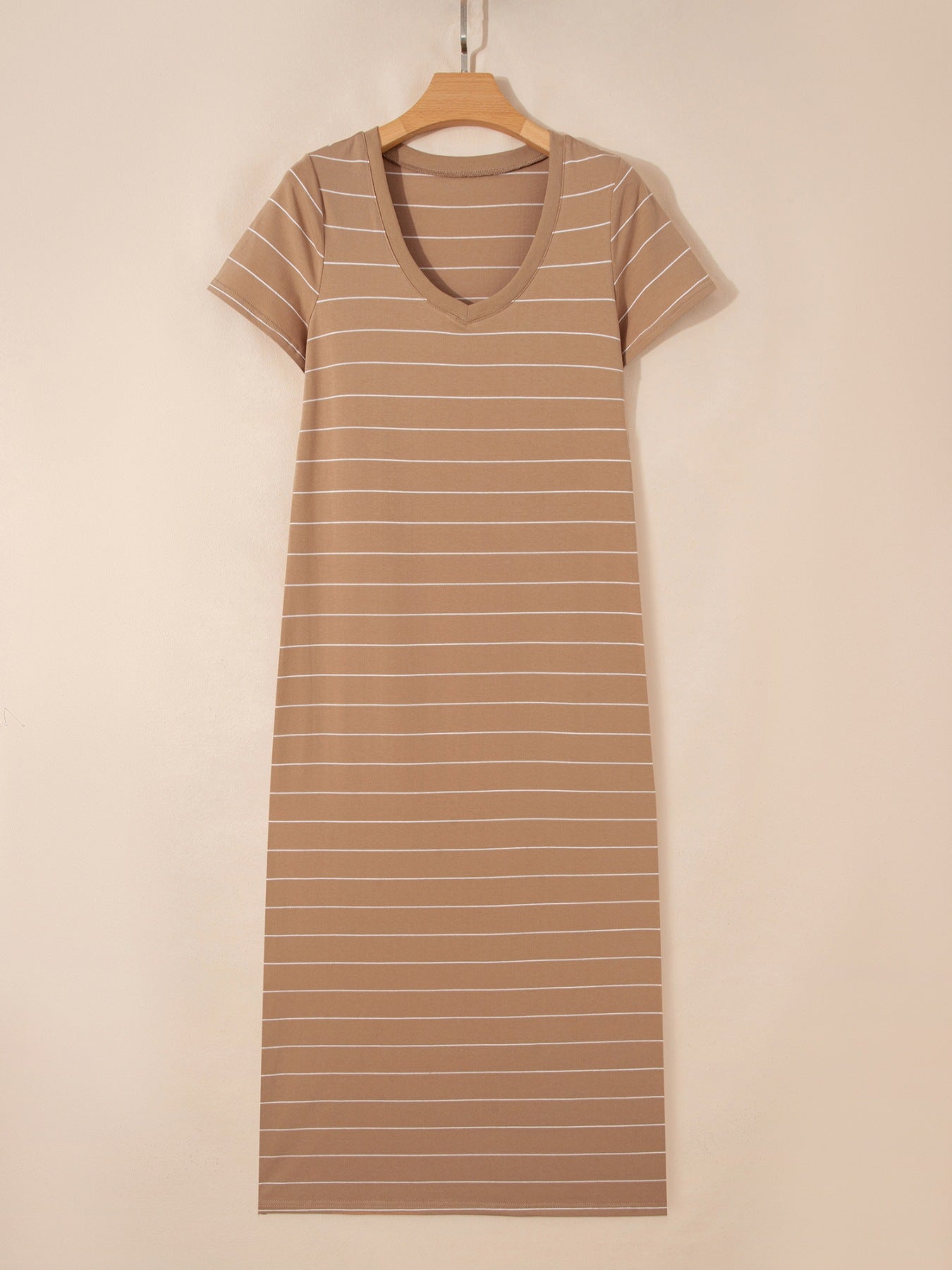 Stripe Short Sleeve Side Slit Maxi T Shirt Dress