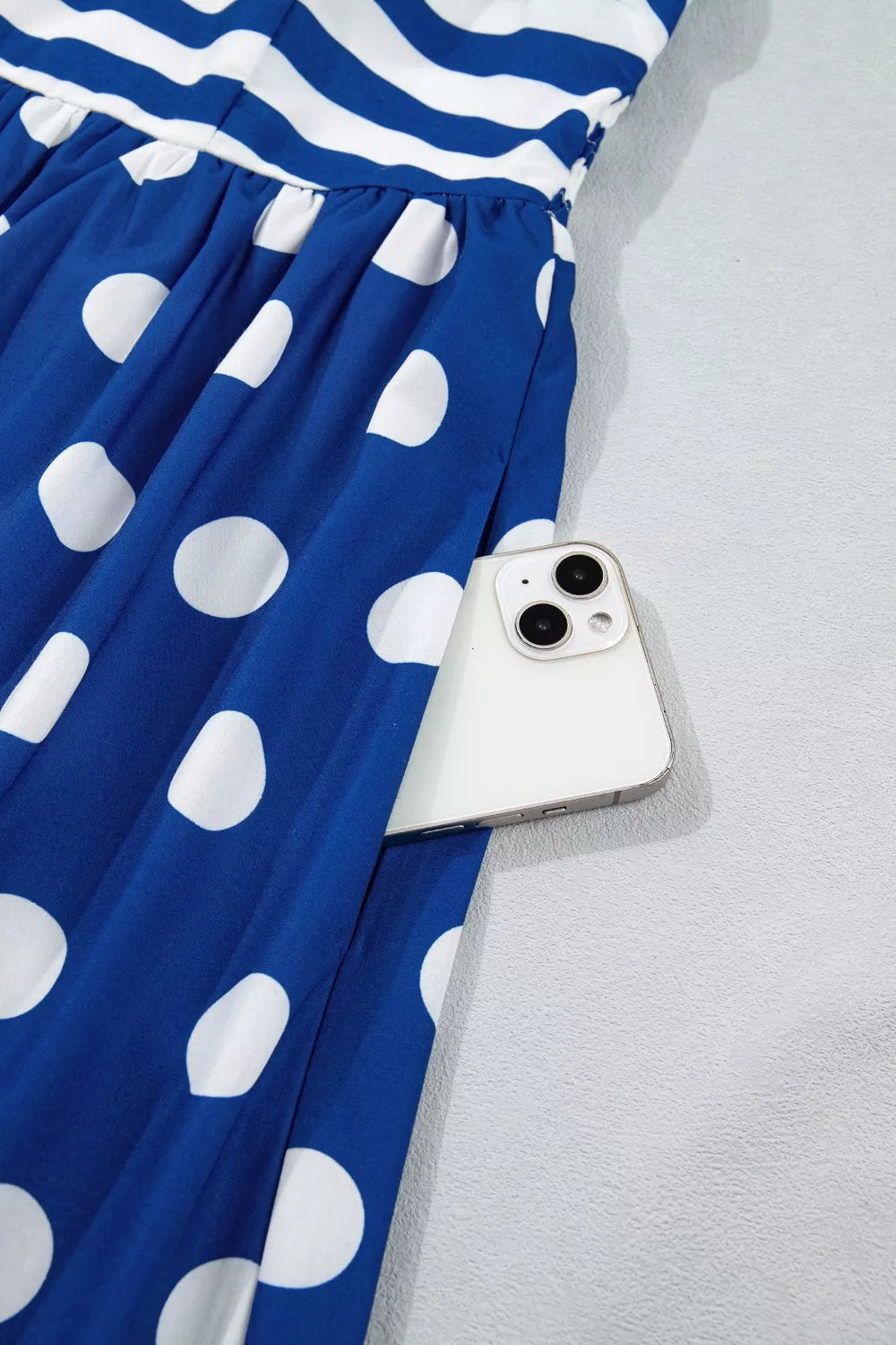 Striped Polka Dot Patchwork High Waist Spaghetti Straps Maxi Dress