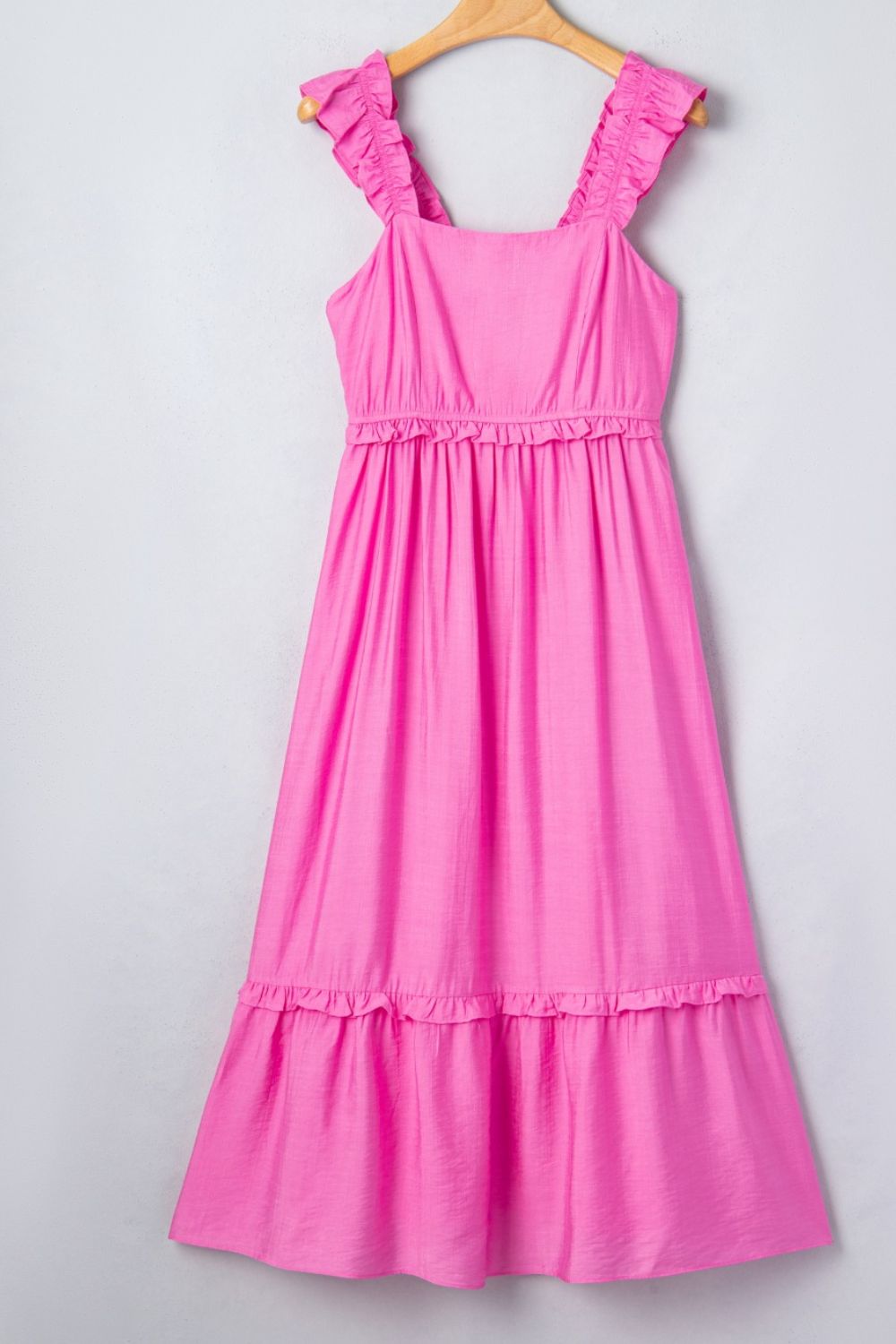 Solid Color Ruffle Trim High Waist Sleeveless Maxi Dress