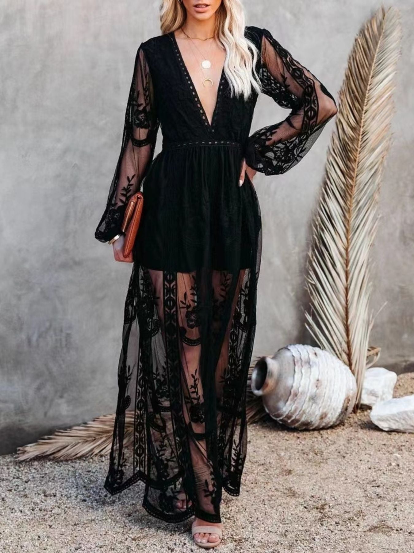 Floral Lace Slit Maxi Dress