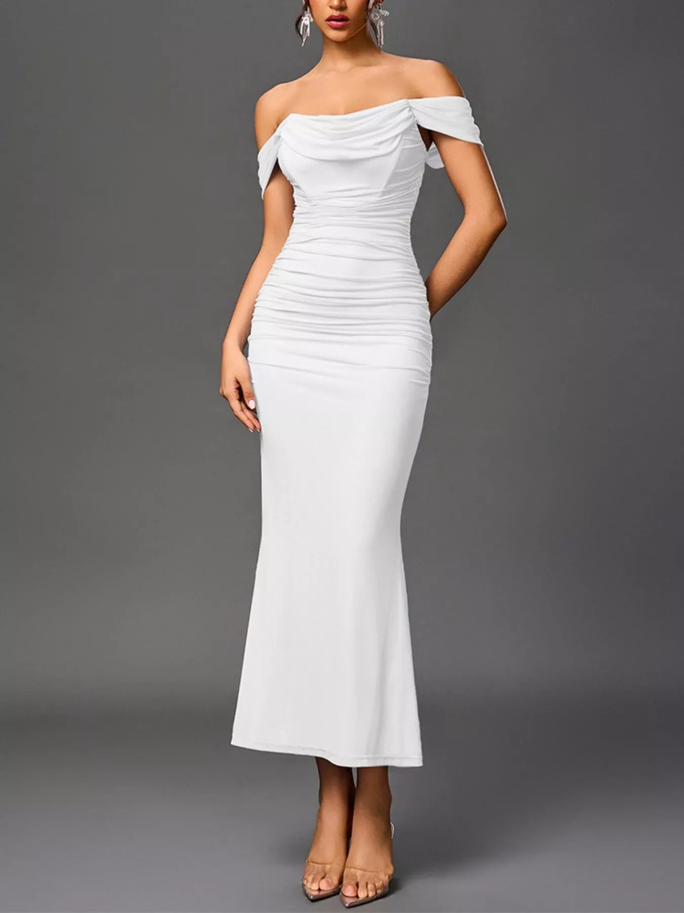 Off-Shoulder Ruched Mermaid Maxi Dress