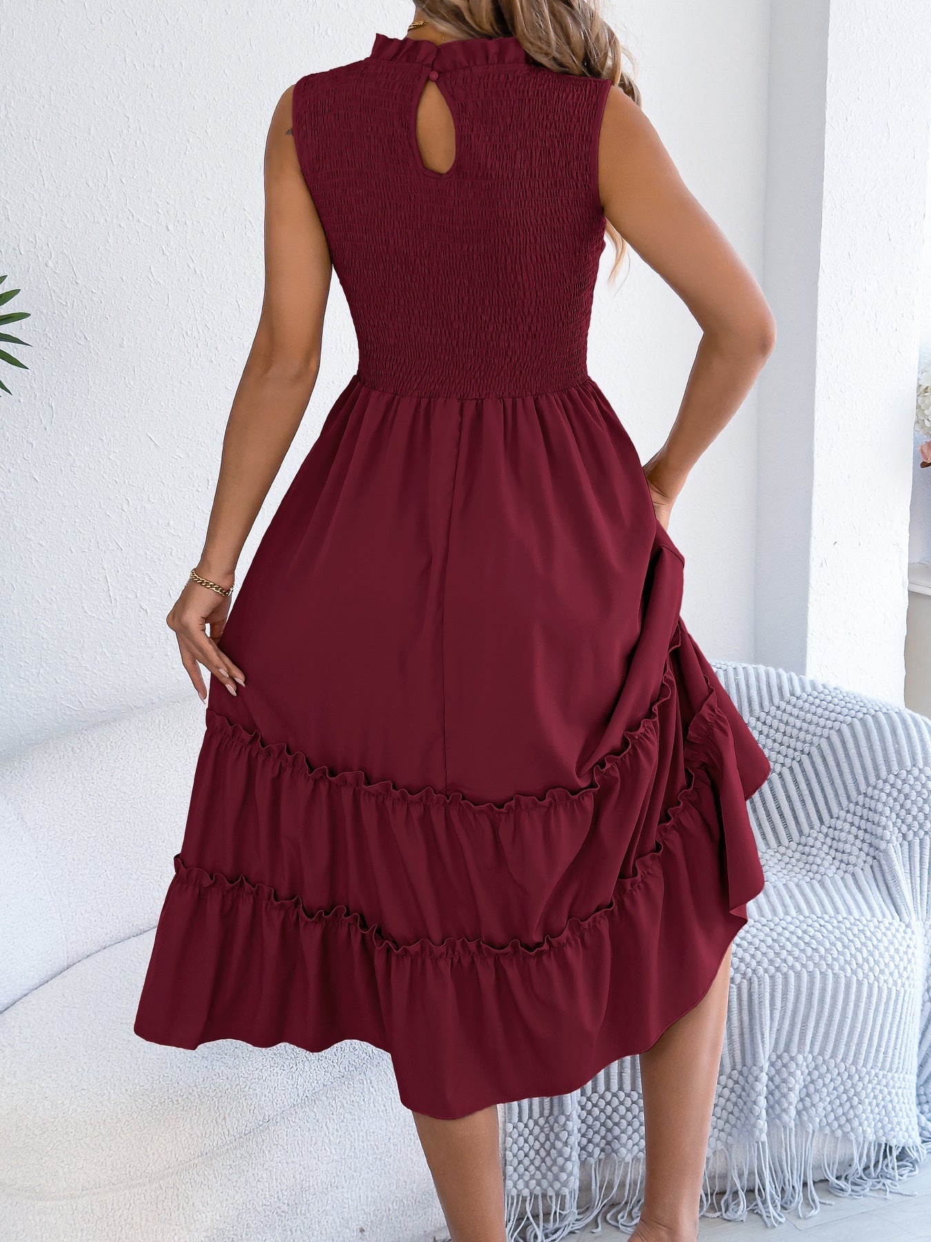 Smocked Sleeveless Tiered Dress