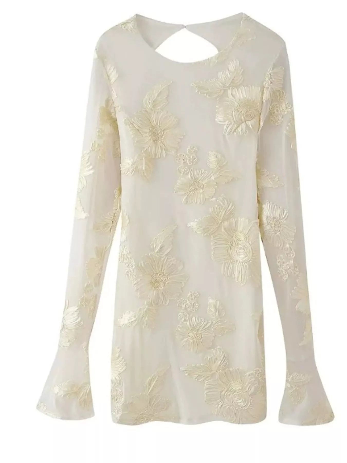 Backless Floral Flounce Sleeve Dress