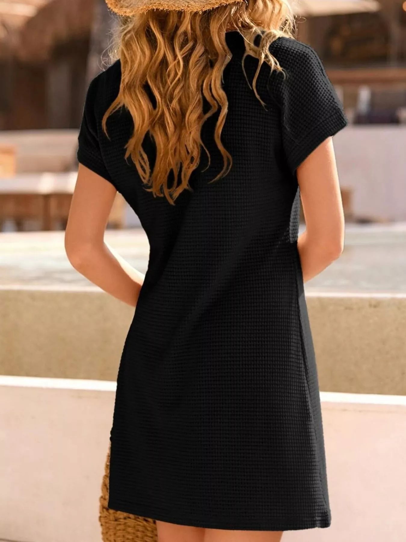 Waffle Knit Short Sleeve Dress