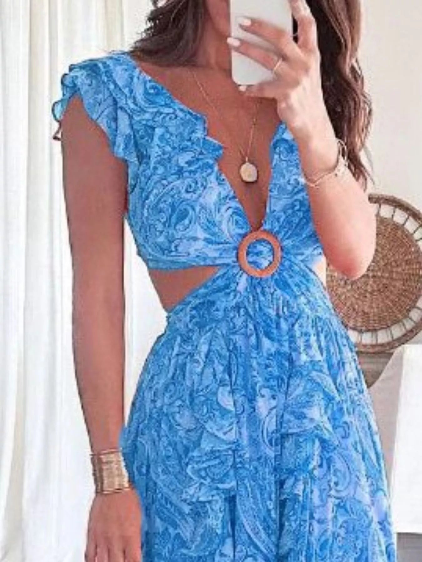 Full Size Ruffled Cutout V-Neck Maxi Dress Plus Size