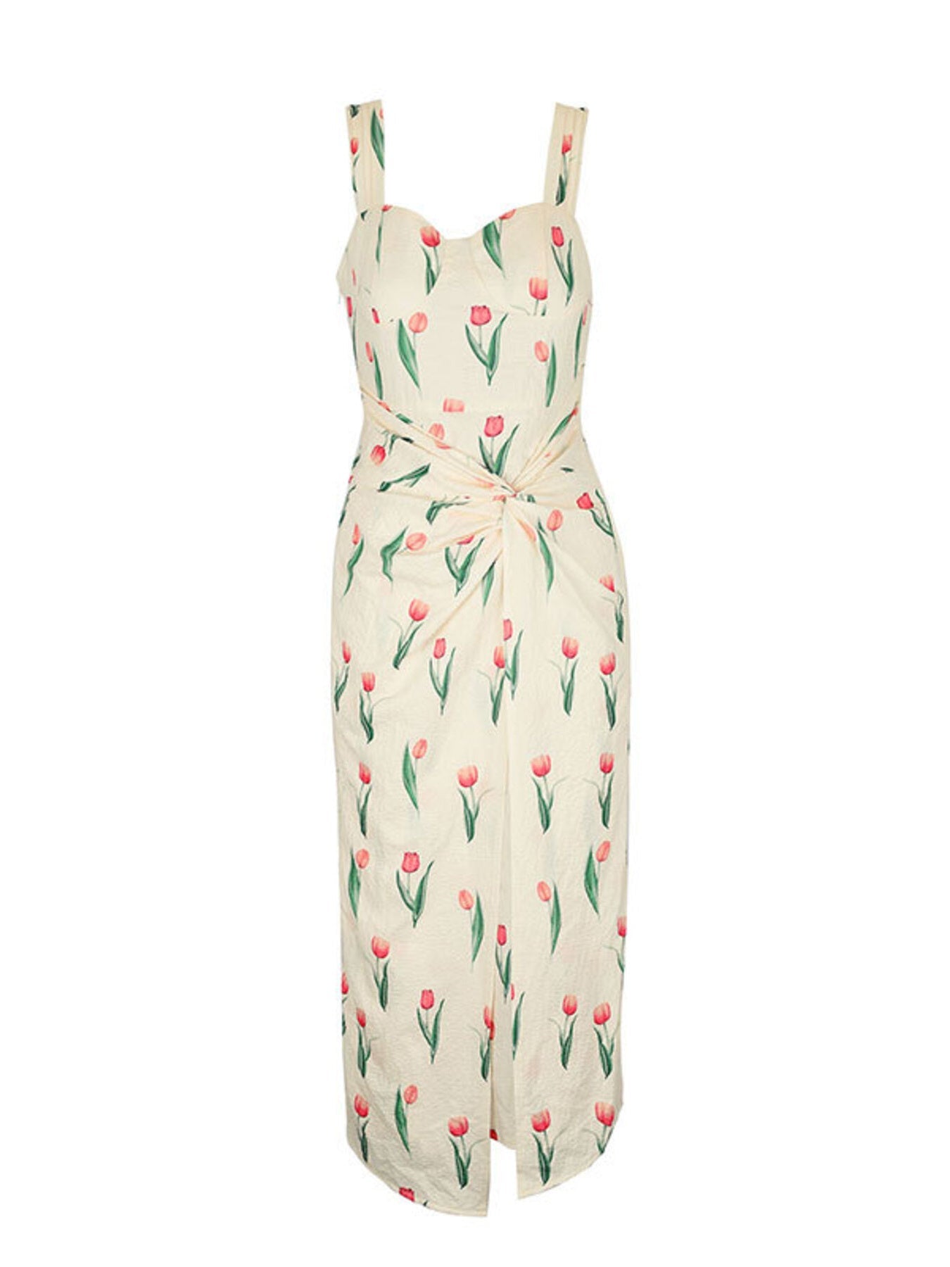 Tulip Print Twist Front Slit Cami Dress