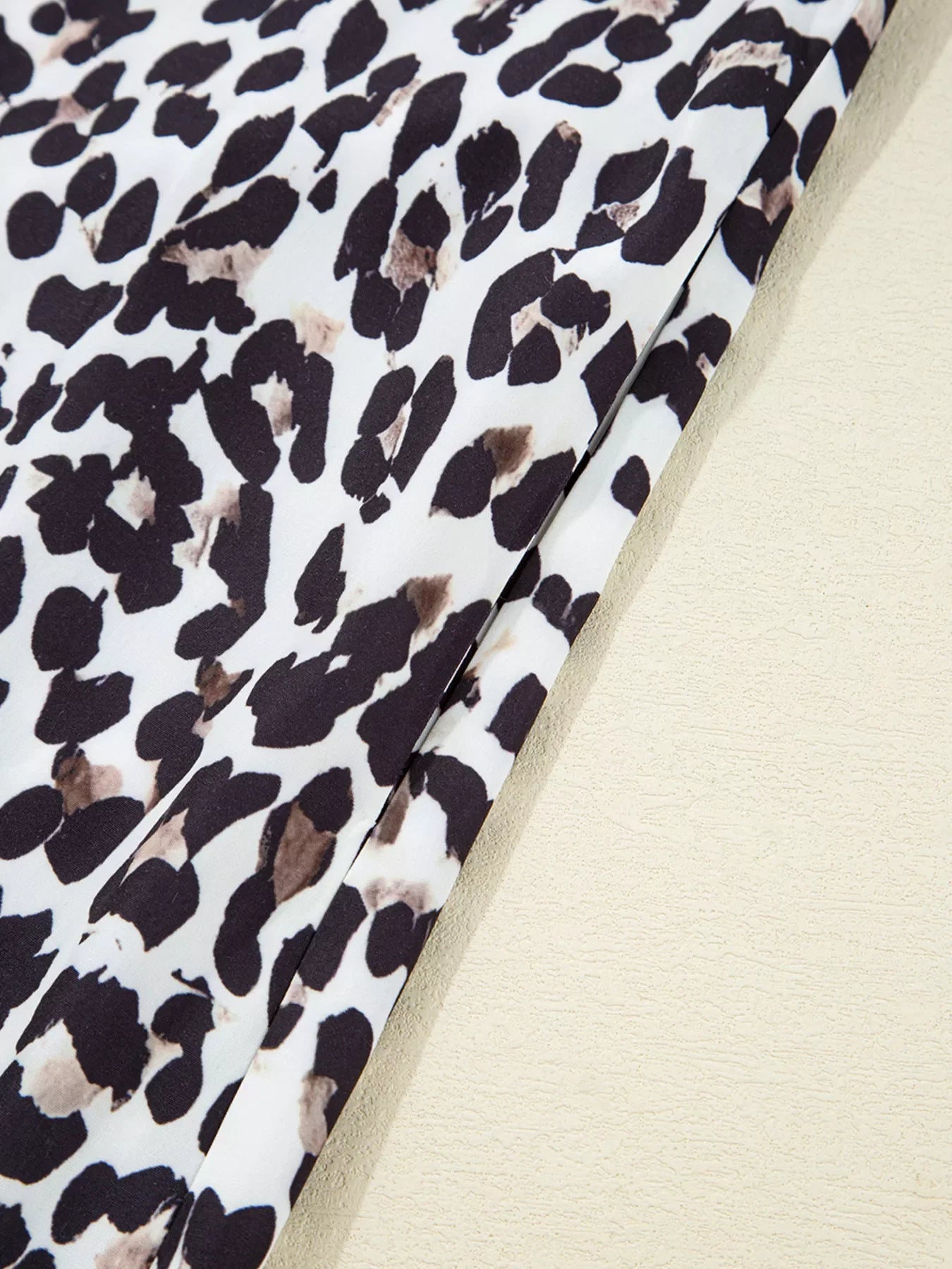 Striped Collar Leopard Print Long Sleeve Flared Dress