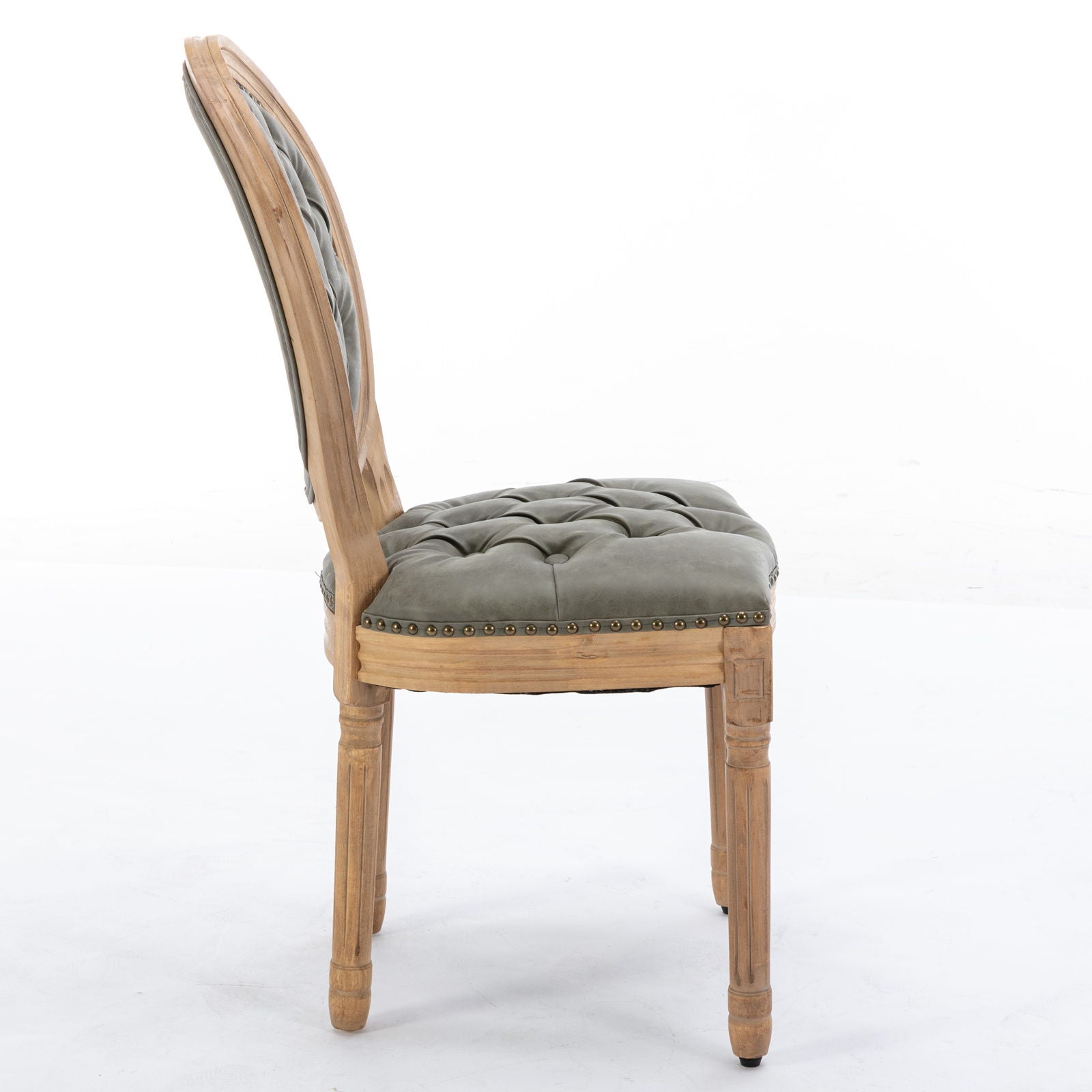 French Style Solid Wood Frame Antique Painting, Hand-Pulled Buckle Decoration Artificial Dining Chair With Nailhead Trim, Wood Legs