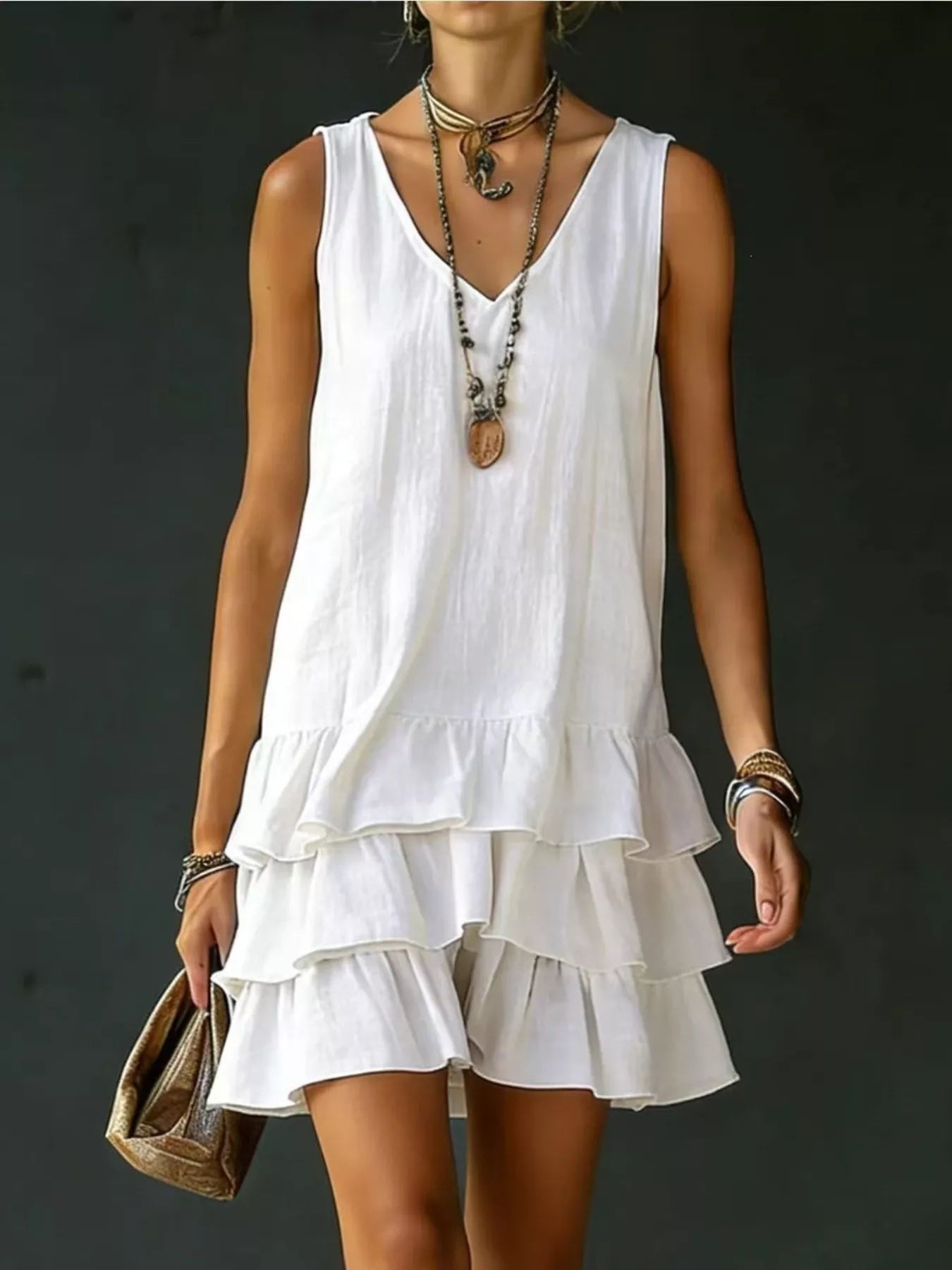 Full Size Ruffled Hem V-Neck Sleeveless Dress Plus Size