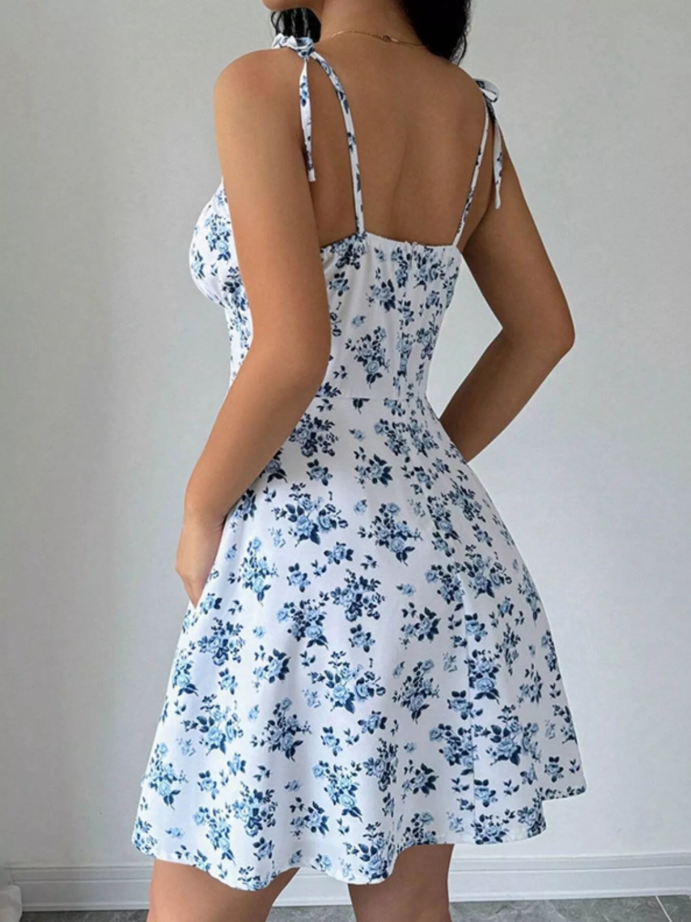 Floral Print Tie Strap Mini Dress