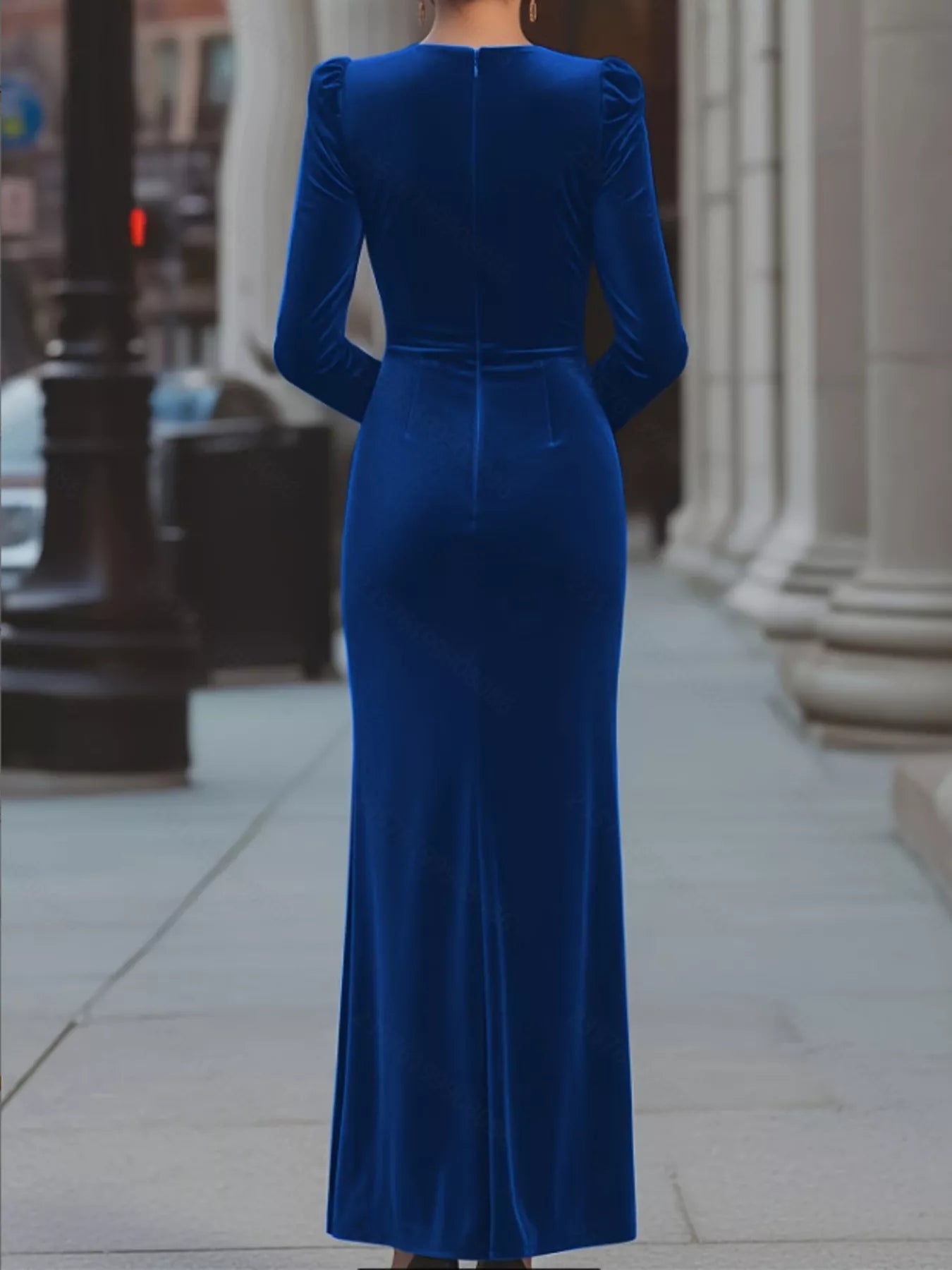 Velvet Ruched Slit Maxi Dress