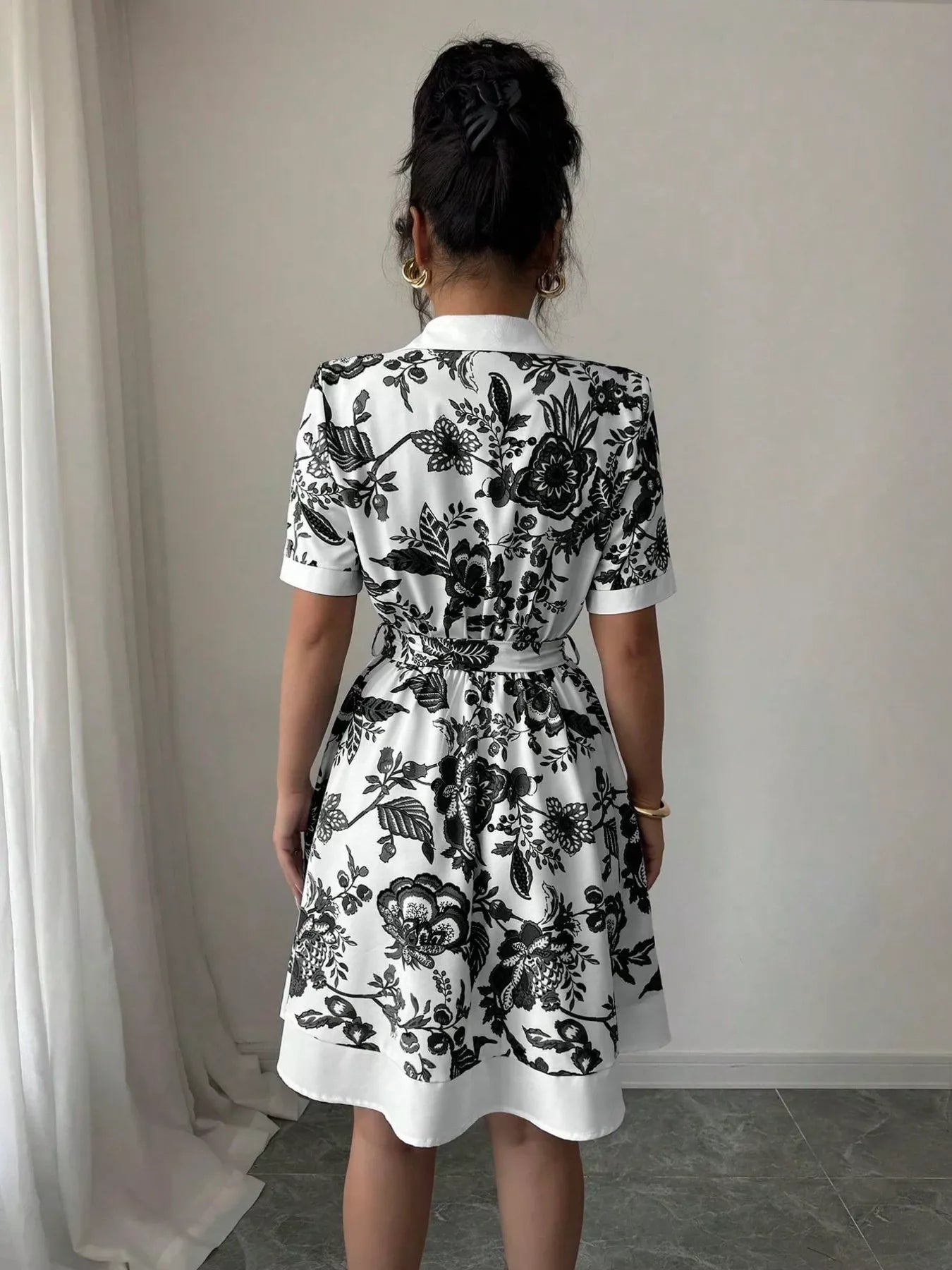 Printed Button Front Mini Dress